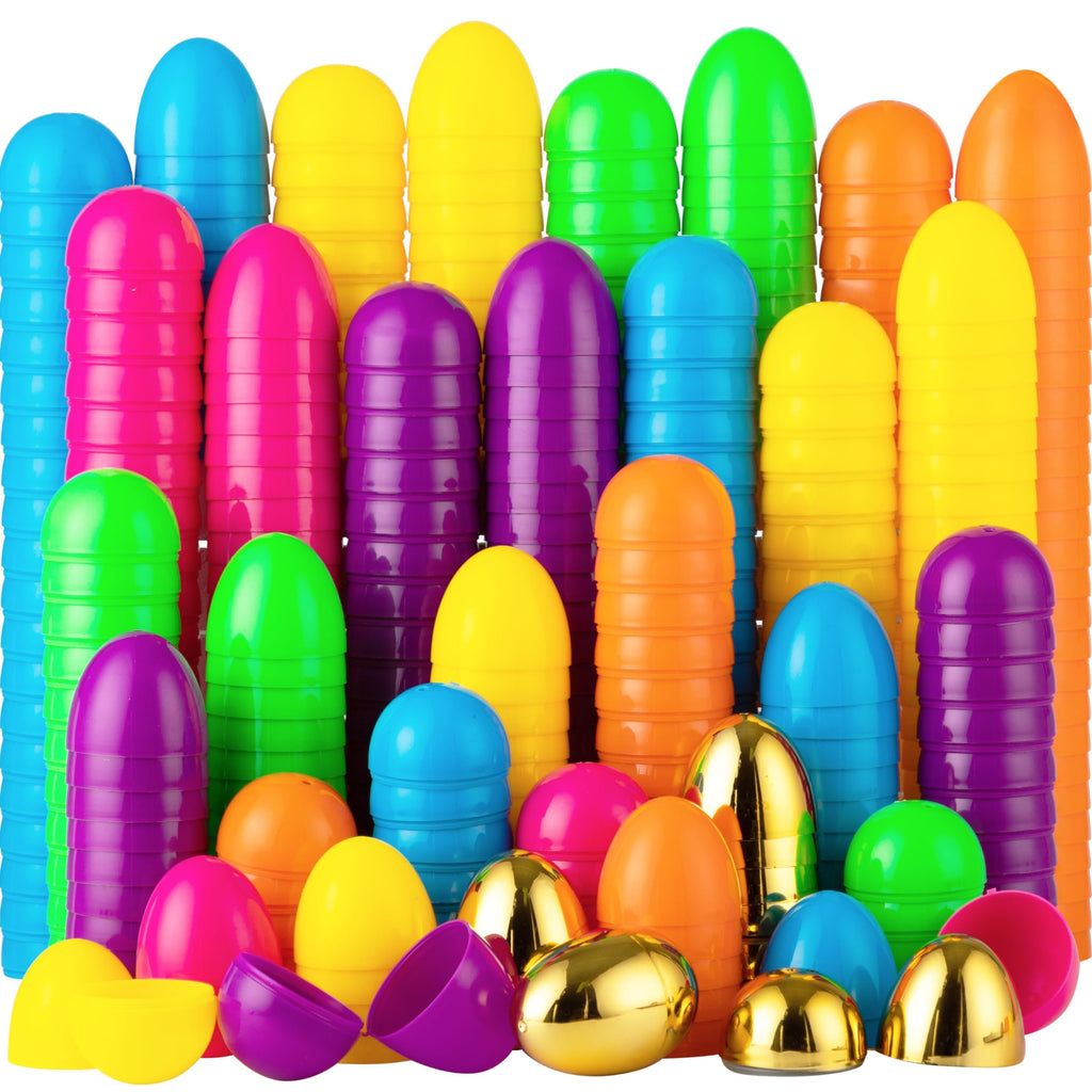 JOYIN 300Pcs Easter Eggs – 2.3" Fillable Plastic Eggs with 6 Golden Eggs for Easter Hunts & Party Decor