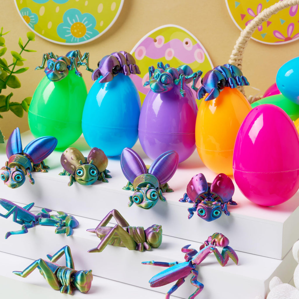 JOYIN 12 Pcs Prefilled Easter Eggs with 3D Printed Insects – Party Favors, Easter Basket Stuffers, Classroom Prizes