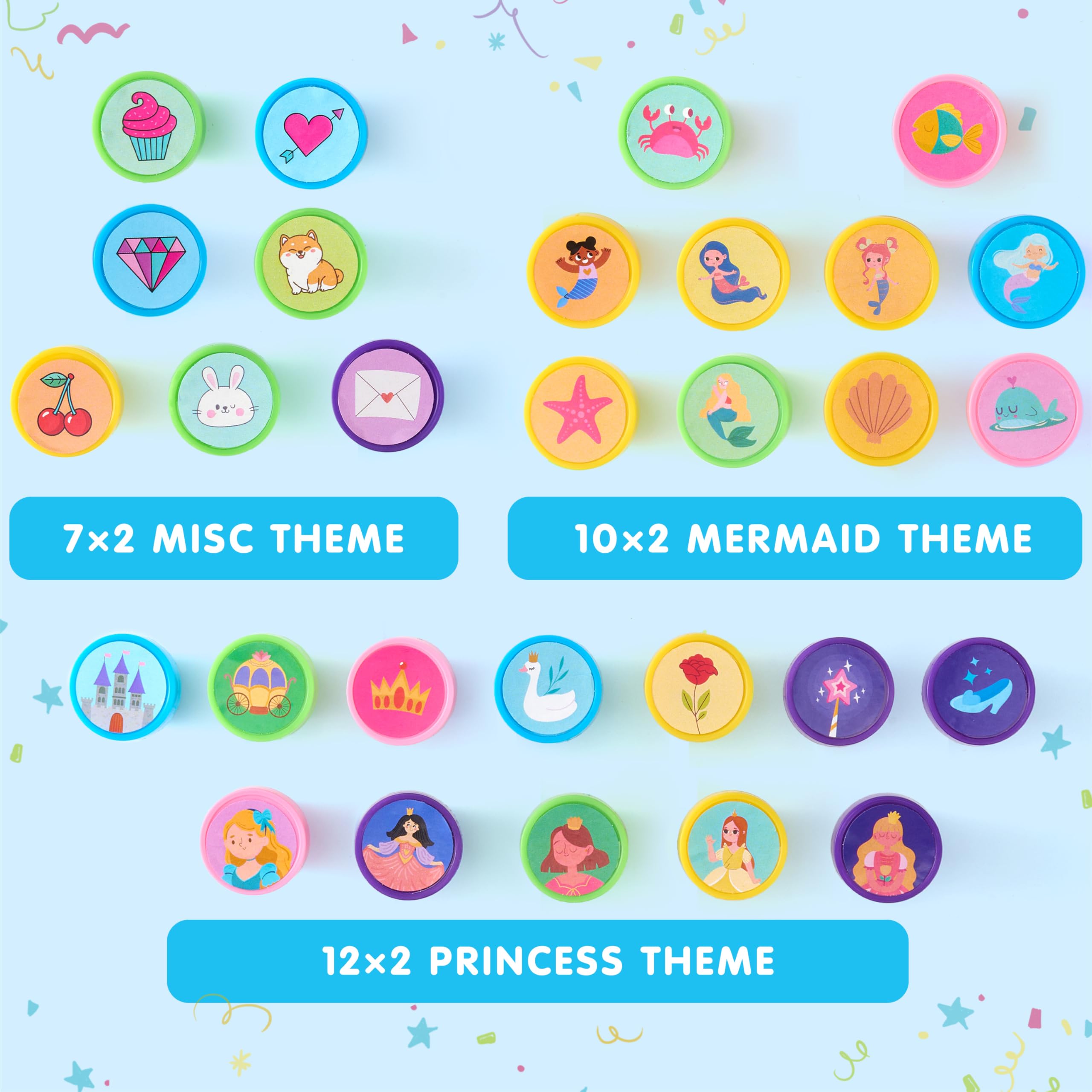 JOYIN 100Pcs FairyTale Stamps – 50 Designs Self-Ink Kids Stamps for Party & Classroom