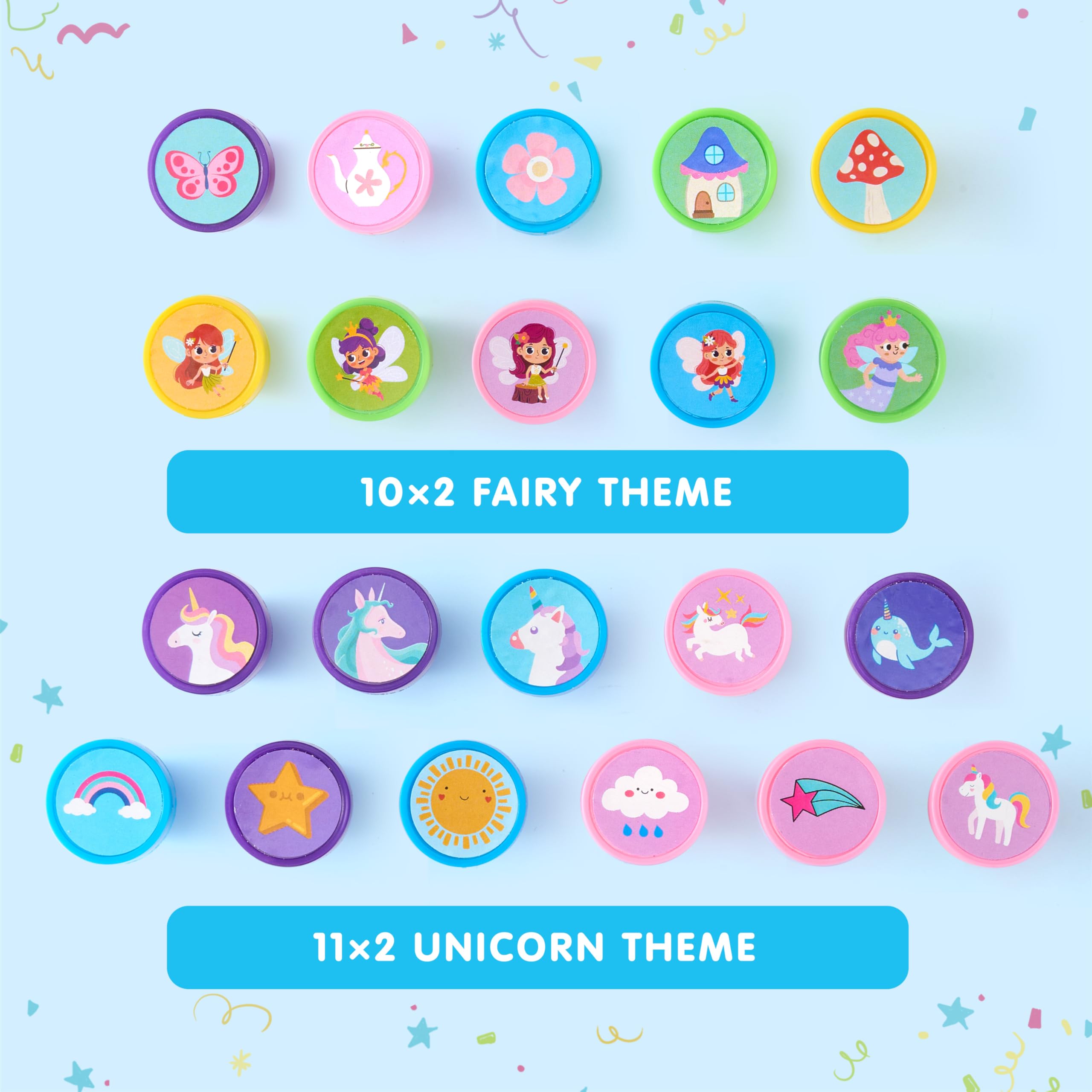 JOYIN 100Pcs FairyTale Stamps – 50 Designs Self-Ink Kids Stamps for Party & Classroom