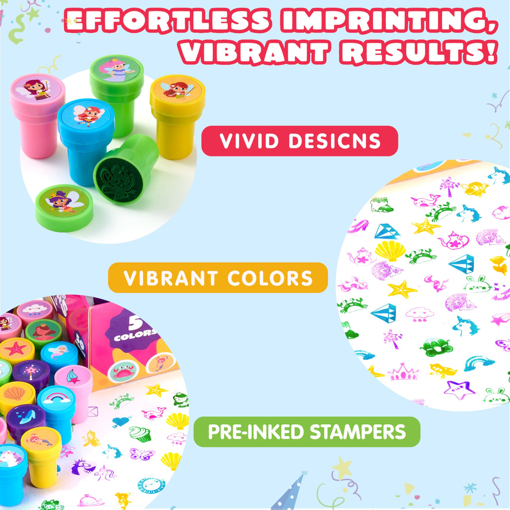 JOYIN 100Pcs FairyTale Stamps – 50 Designs Self-Ink Kids Stamps for Party & Classroom