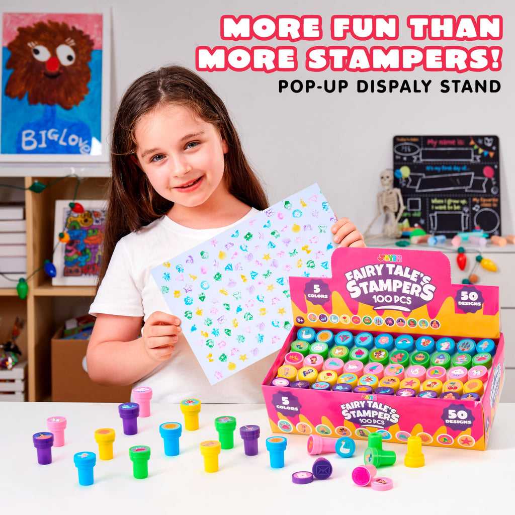 JOYIN 100Pcs FairyTale Stamps – 50 Designs Self-Ink Kids Stamps for Party & Classroom