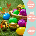 JOYIN 300Pcs Easter Eggs – 2.3" Fillable Plastic Eggs with 6 Golden Eggs for Easter Hunts & Party Decor