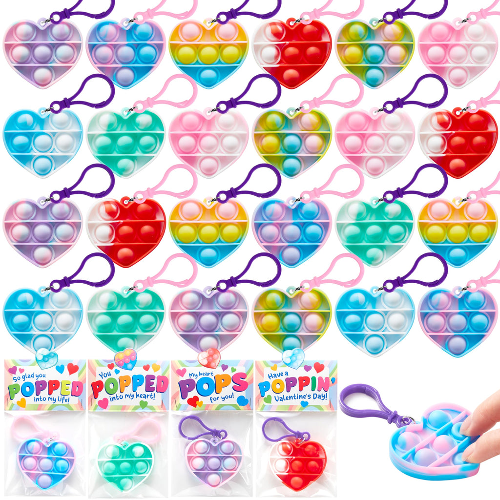JOYIN 30 Pack Heart Pop Bubble Keychains with Valentines Cards – Classroom Gifts & Party Favors
