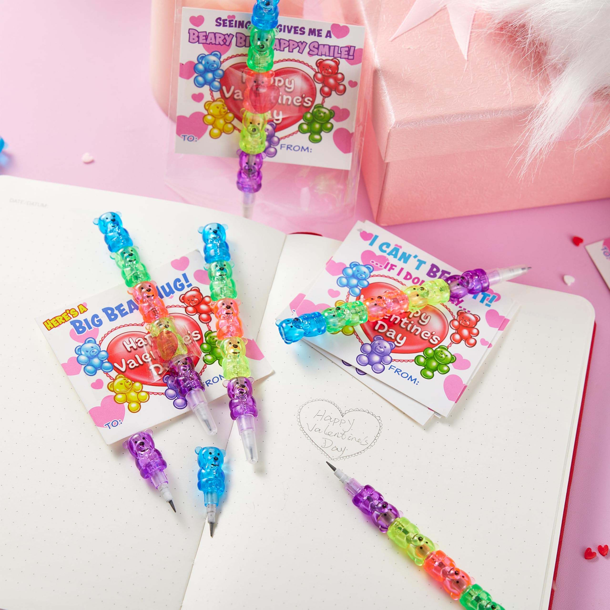 JOYIN 28PCS Valentines Day Bear Pencils & Cards — Classroom Exchange & Party Favors