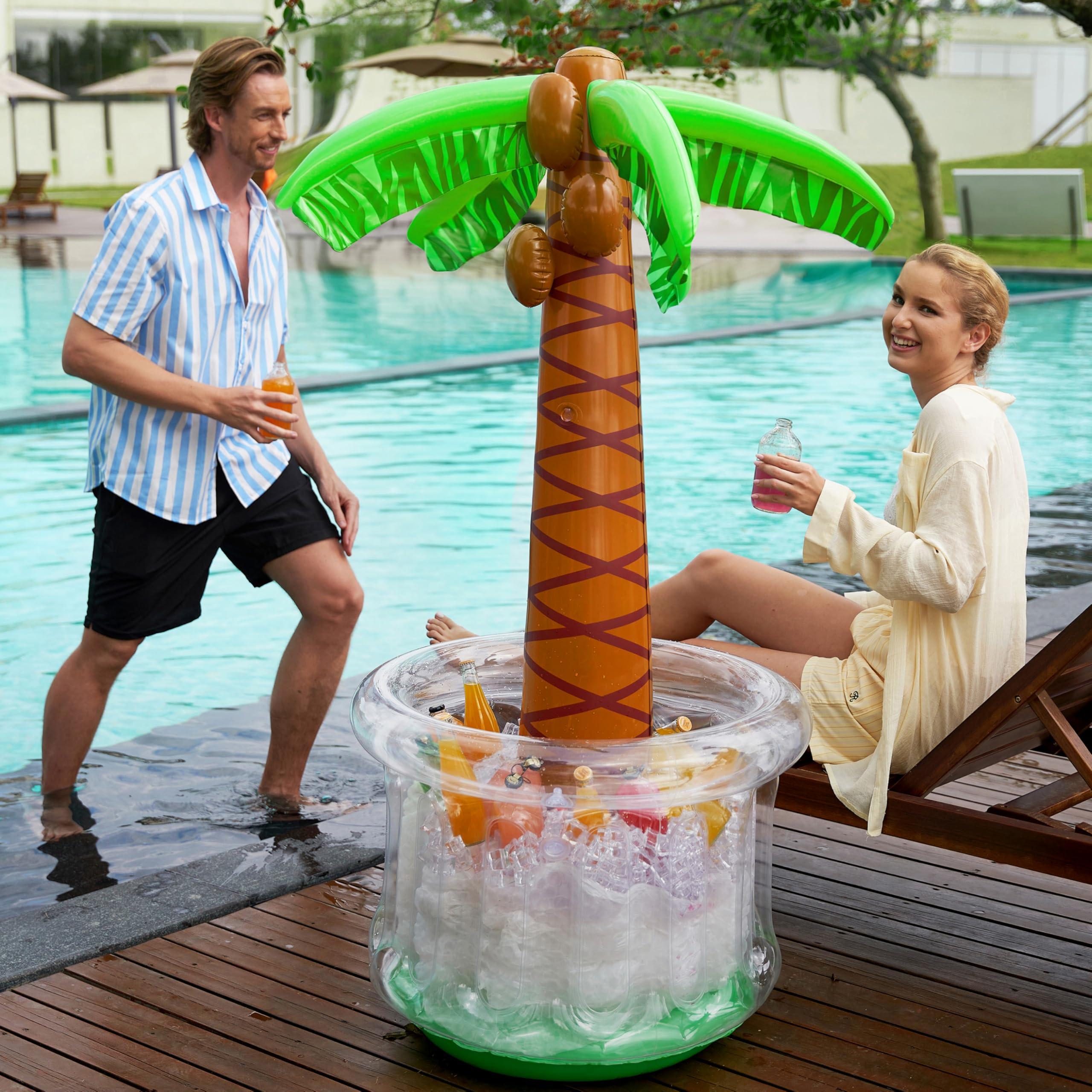 JOYIN 60in Inflatable Palm Tree Cooler – Beach Theme Decor, Pool Party Supplies, Luau