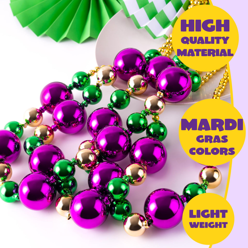 JOYIN 6-Pack 44-Inch Mardi Gras Jumbo Bead Necklaces – Gold Green Purple Party Beads