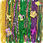 JOYIN 120 Pcs Mardi Gras Bead Necklaces with Pendant – Gold, Green & Purple Party Set