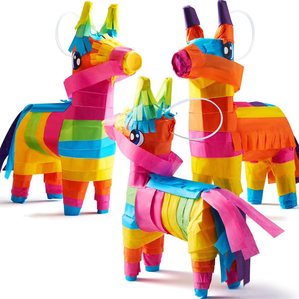 JOYIN 3-Pack Mini Donkey Pinatas – 7x5.5 in Rainbow Cinco de Mayo Party Decor & Fiesta Props