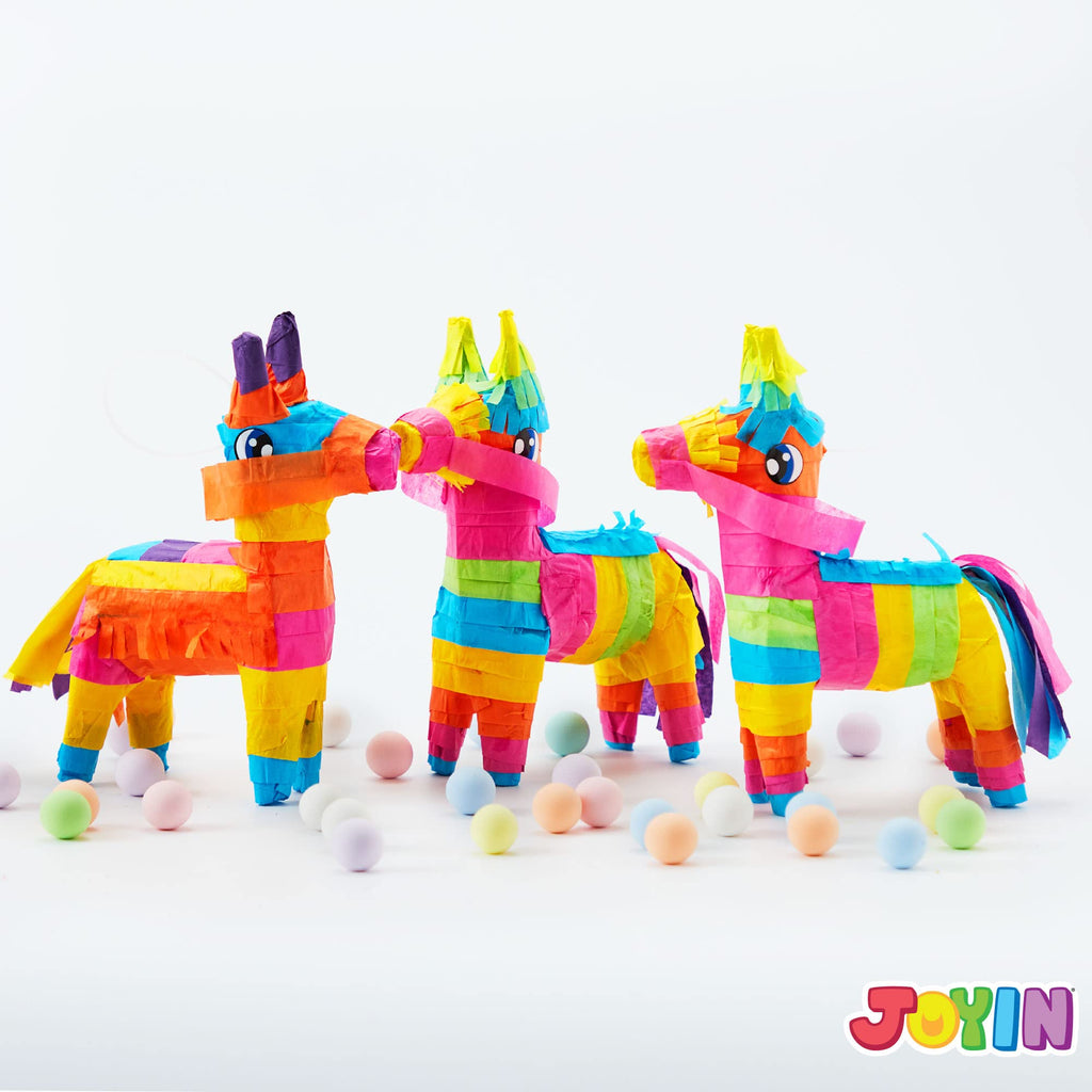 JOYIN 3-Pack Mini Donkey Pinatas – 7x5.5 in Rainbow Cinco de Mayo Party Decor & Fiesta Props