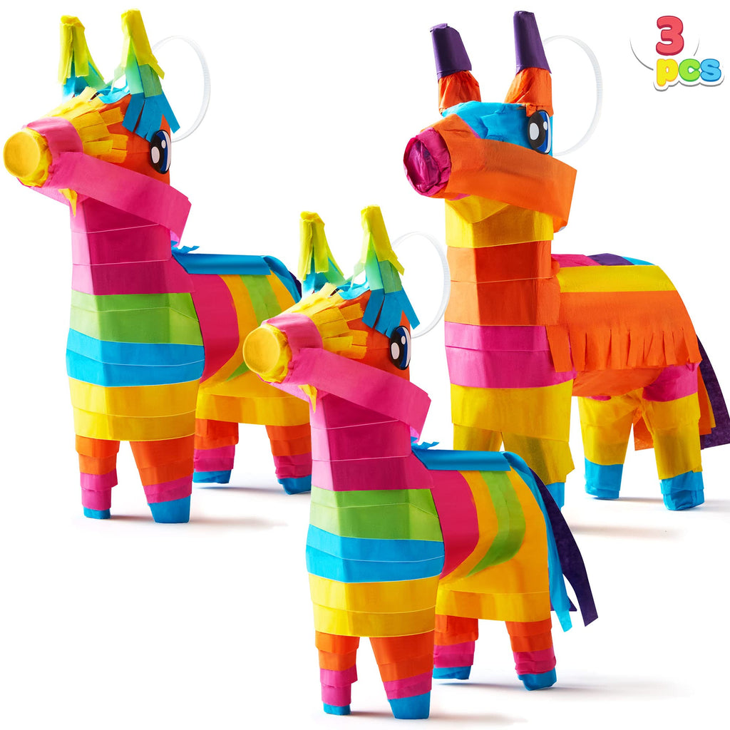 JOYIN 3-Pack Mini Donkey Pinatas – 7x5.5 in Rainbow Cinco de Mayo Party Decor & Fiesta Props
