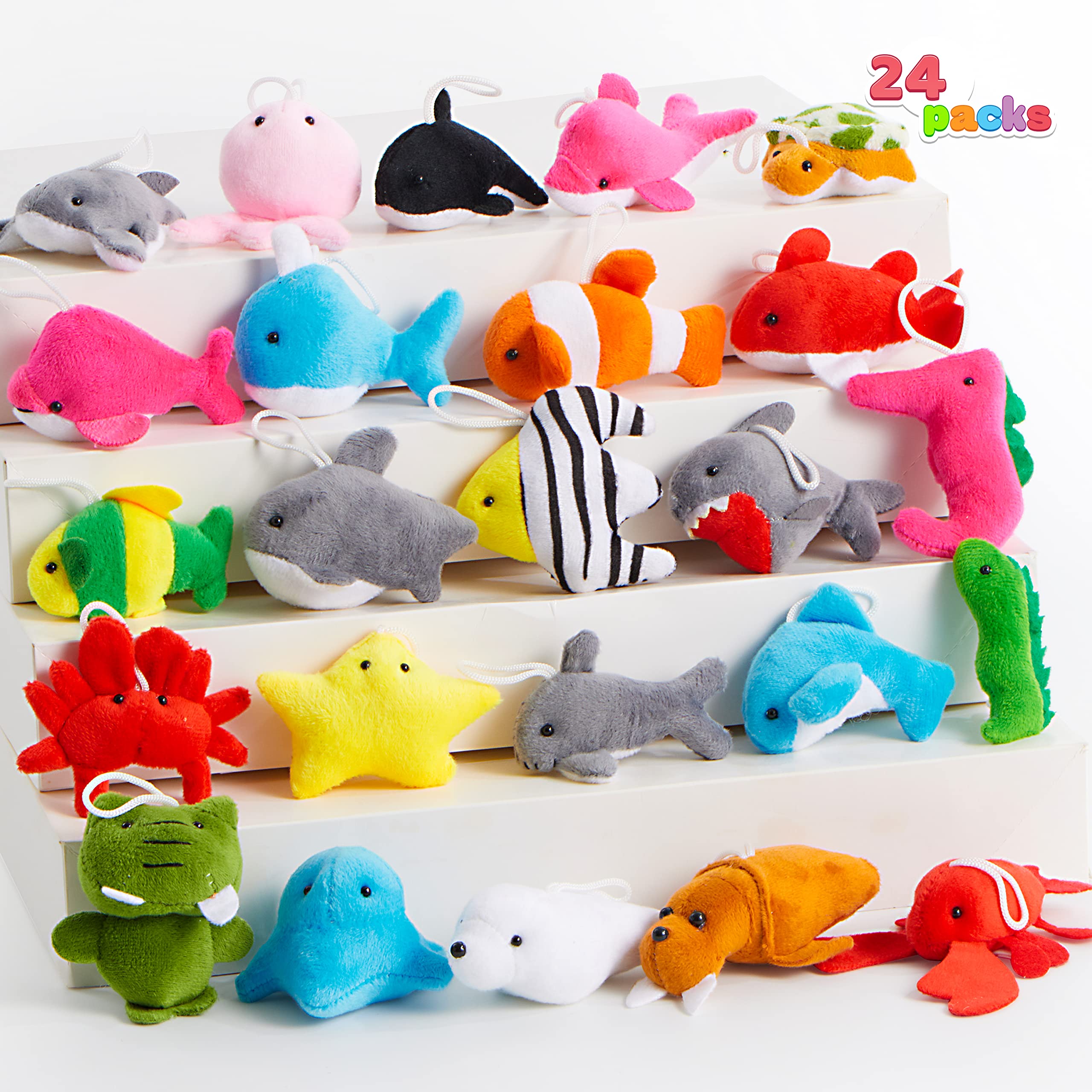 JOYIN 24 Pcs Mini Sea Animal Plush Toys – 3-Inch Stuffed Sea Creatures for Party Favors, Pinata Fillers & Goodie Bags