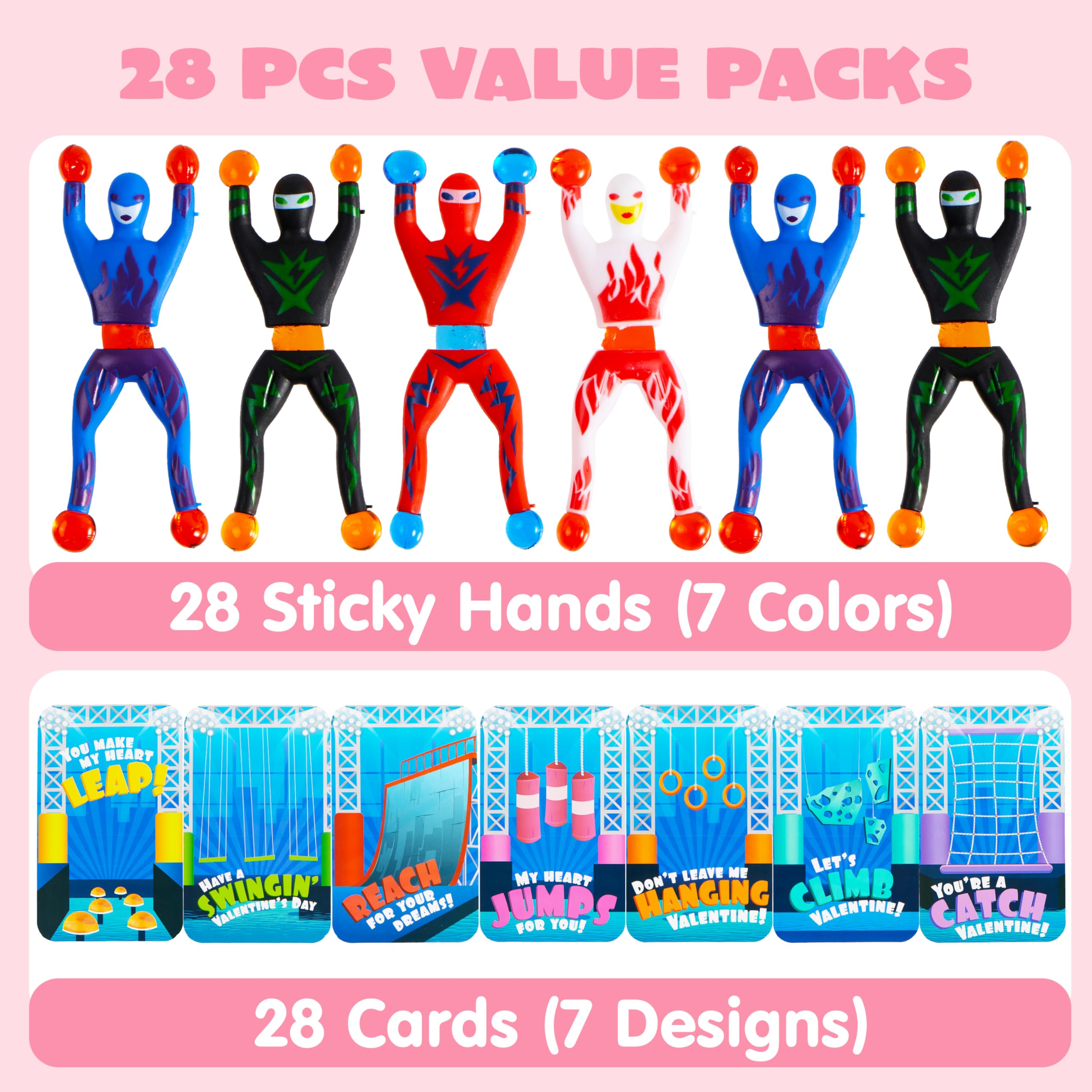 JOYIN 28-Pack Valentine Ninja Sticky Man with Cards – Classroom Gifts & Party Favors