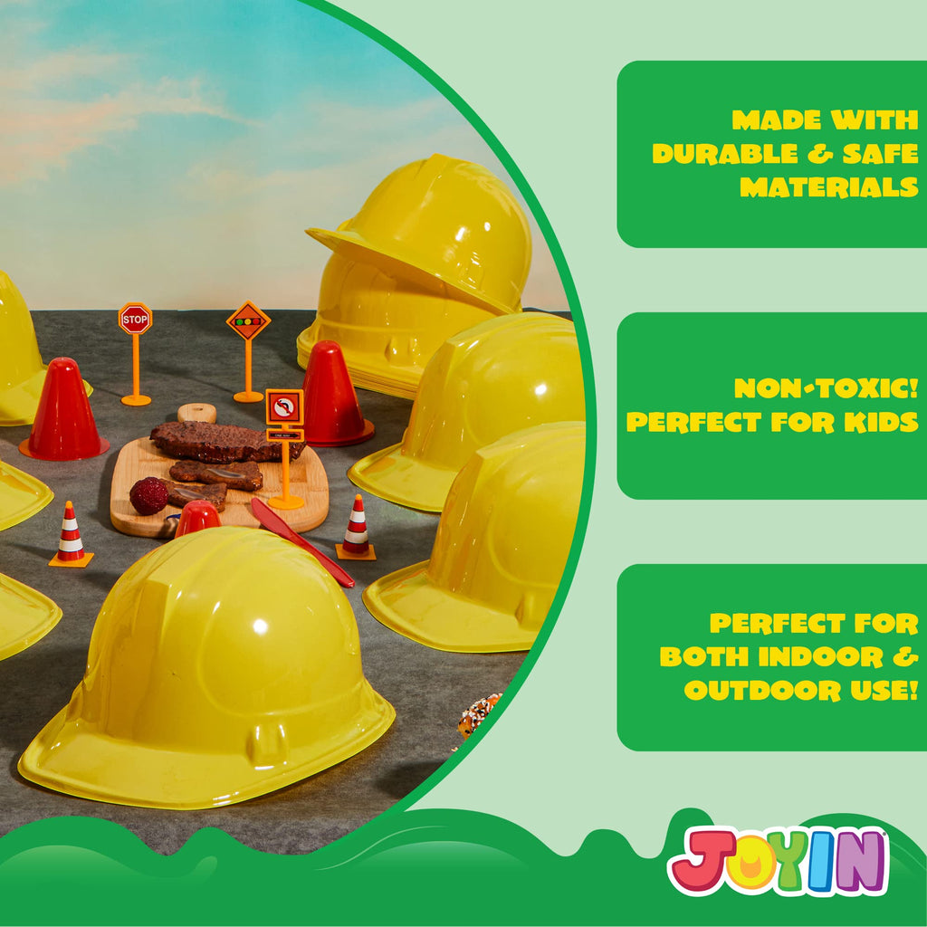 JOYIN 24 Pcs Toy Construction Hard Hats for Kids – Bright Yellow Party Dress-Up Hats
