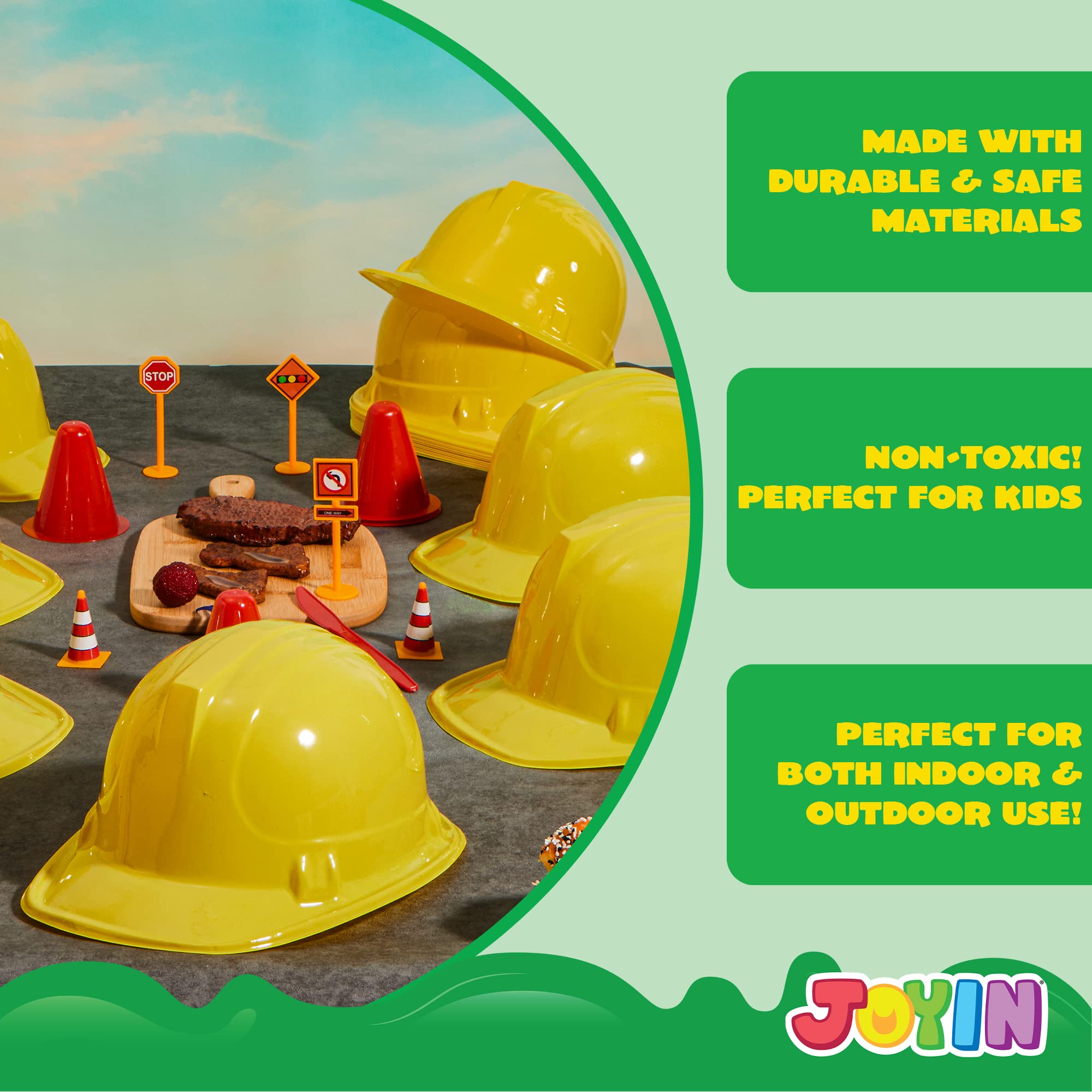 JOYIN 24 Pcs Toy Construction Hard Hats for Kids – Bright Yellow Party Dress-Up Hats