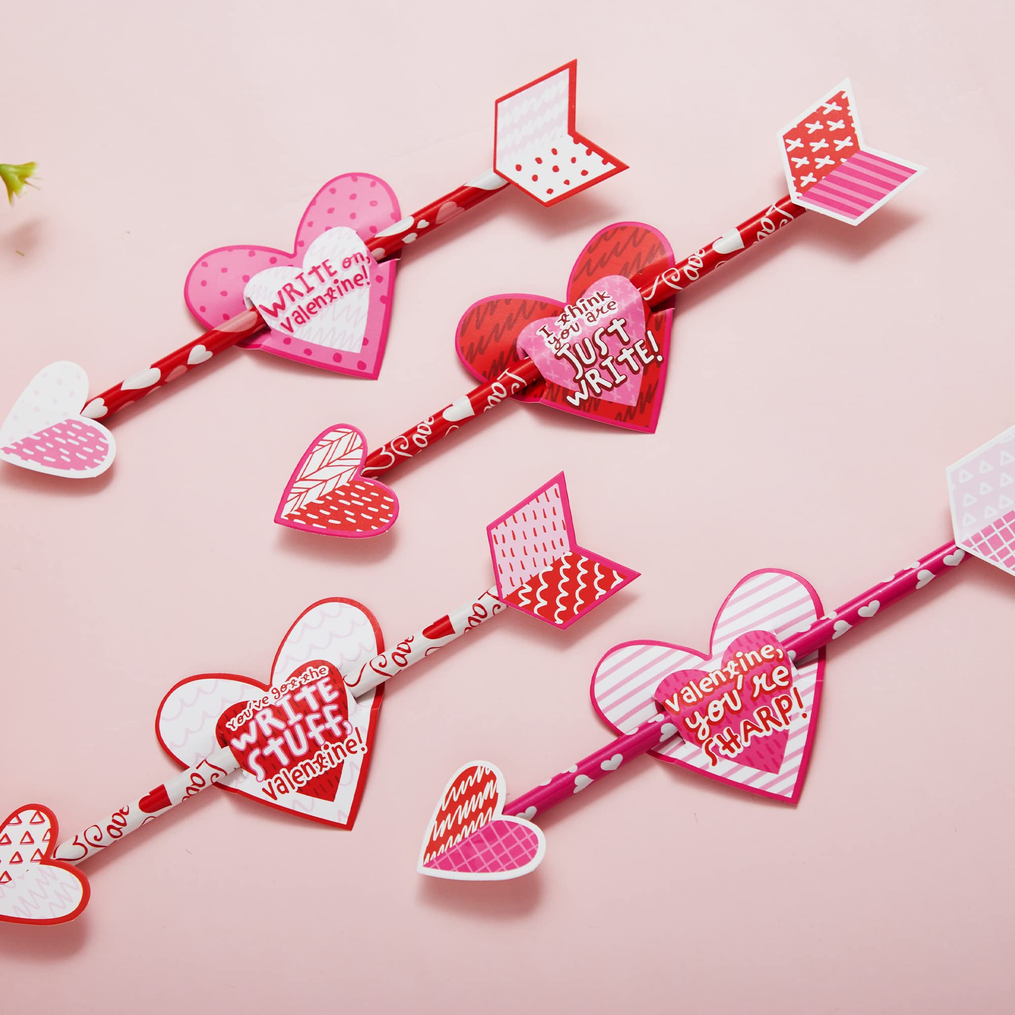 JOYIN 36 Pack Valentines Day Arrow Pencils with Card – Classroom Party Favors