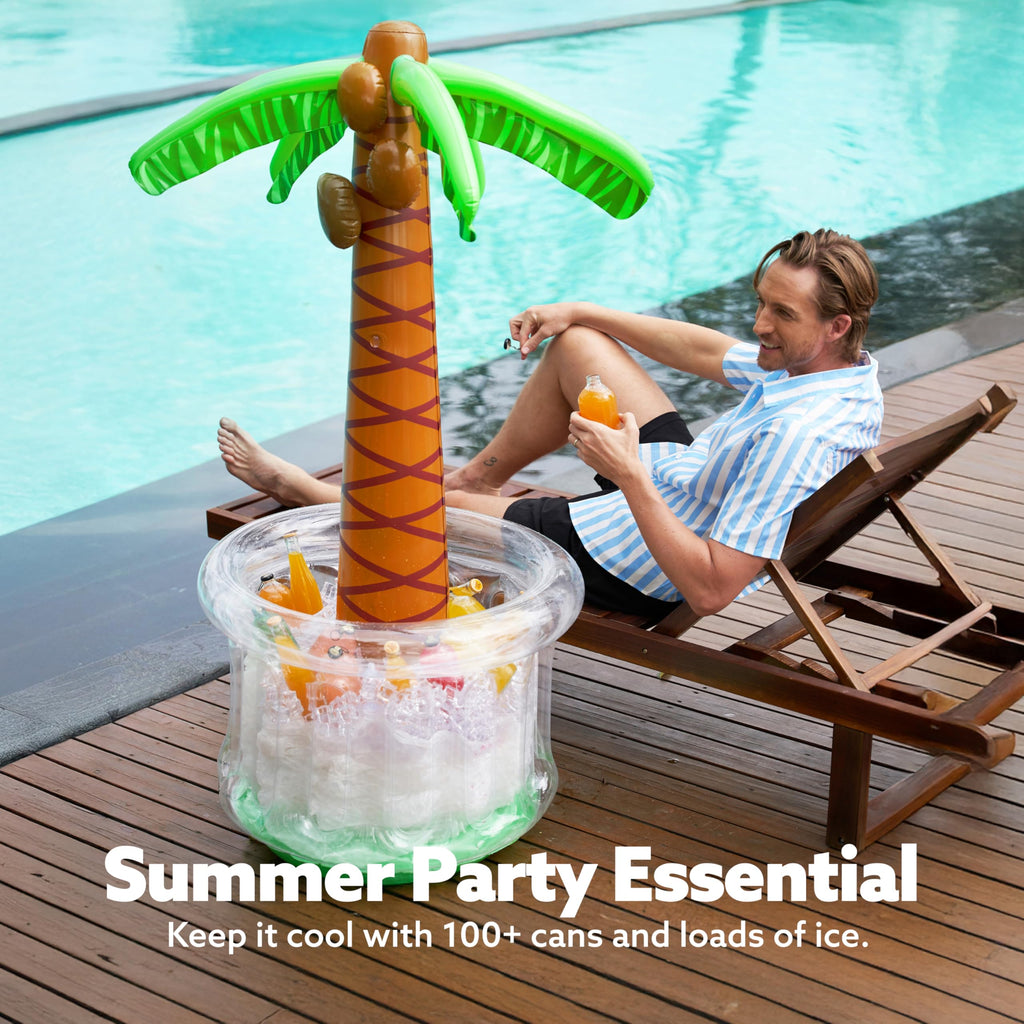 JOYIN 60in Inflatable Palm Tree Cooler – Beach Theme Decor, Pool Party Supplies, Luau