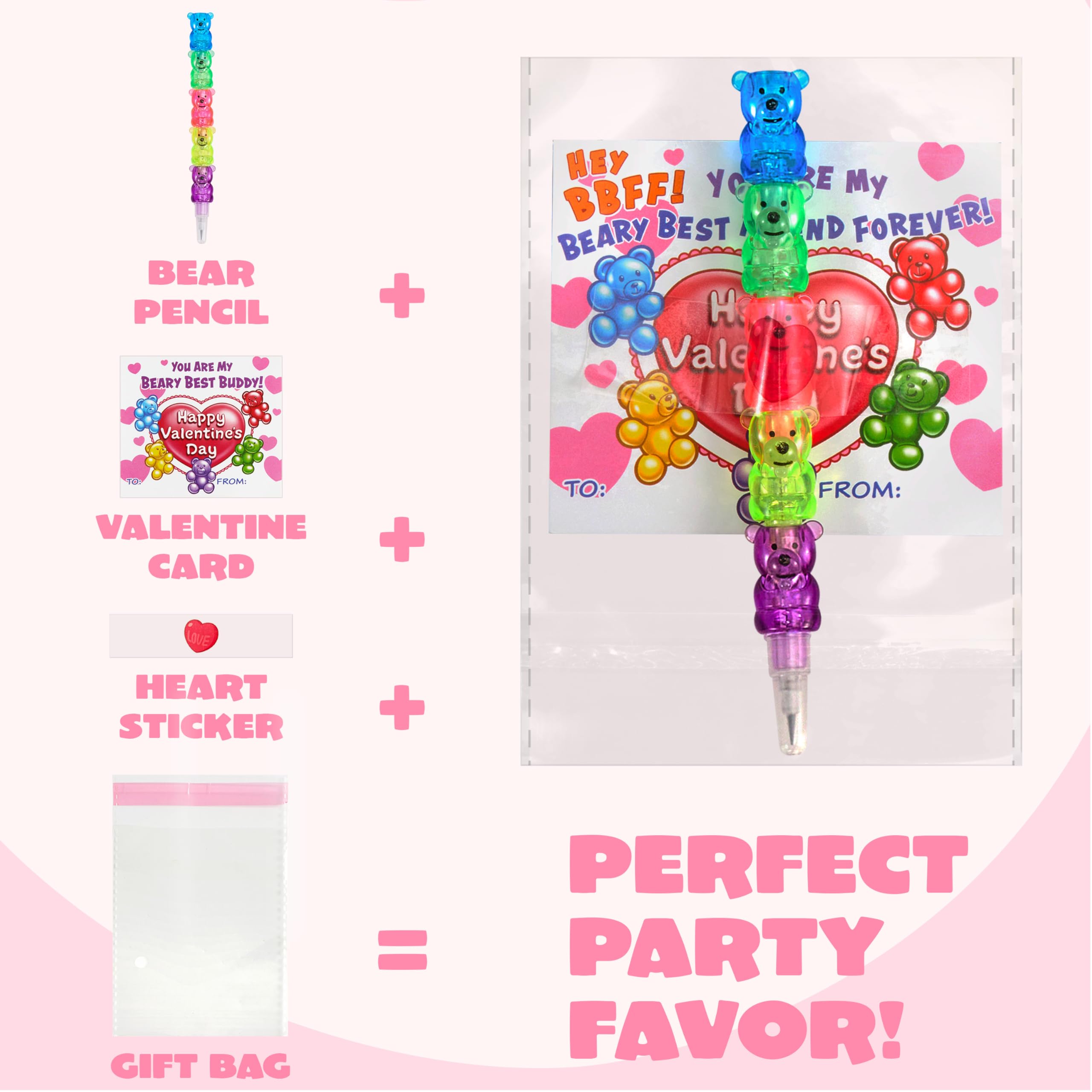 JOYIN 28PCS Valentines Day Bear Pencils & Cards — Classroom Exchange & Party Favors