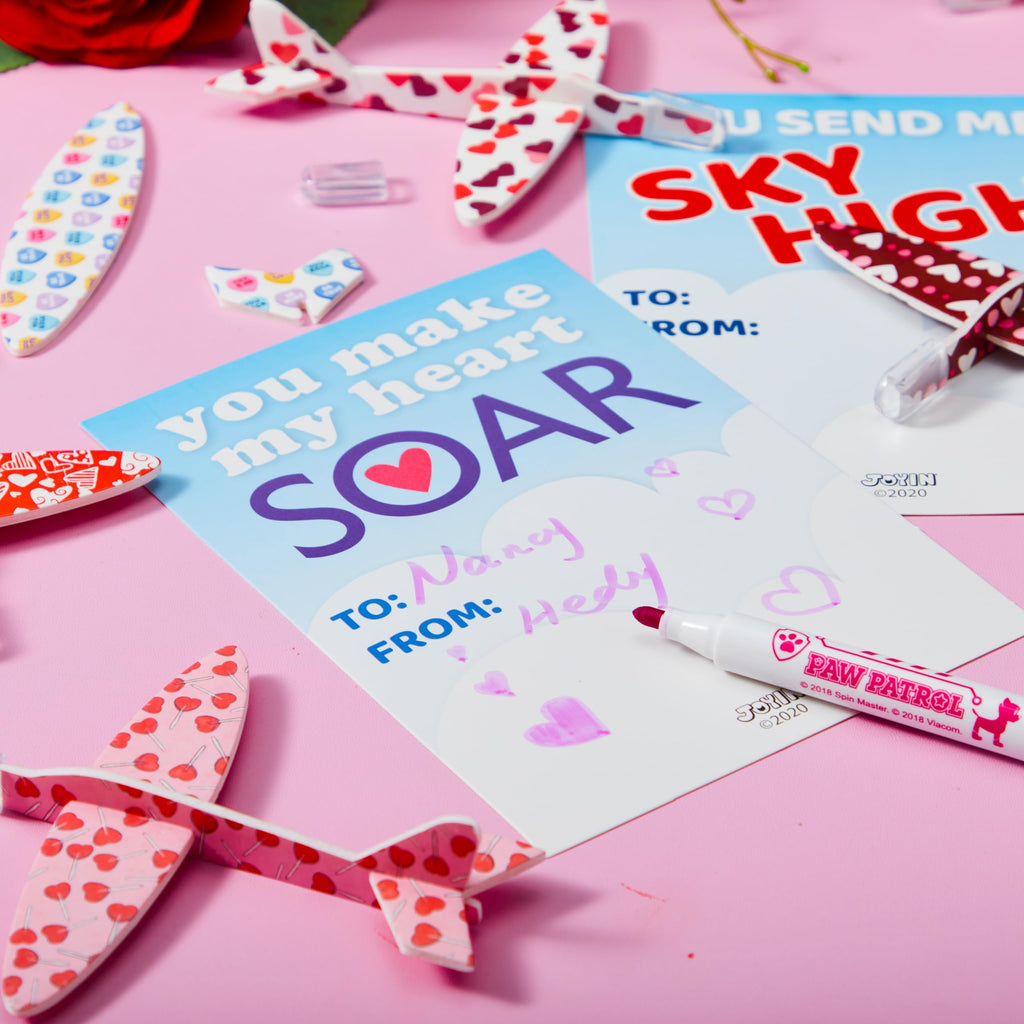 JOYIN 28-Pack Valentine Foam Airplanes with Greeting Cards | Classroom Exchange & Party Favors