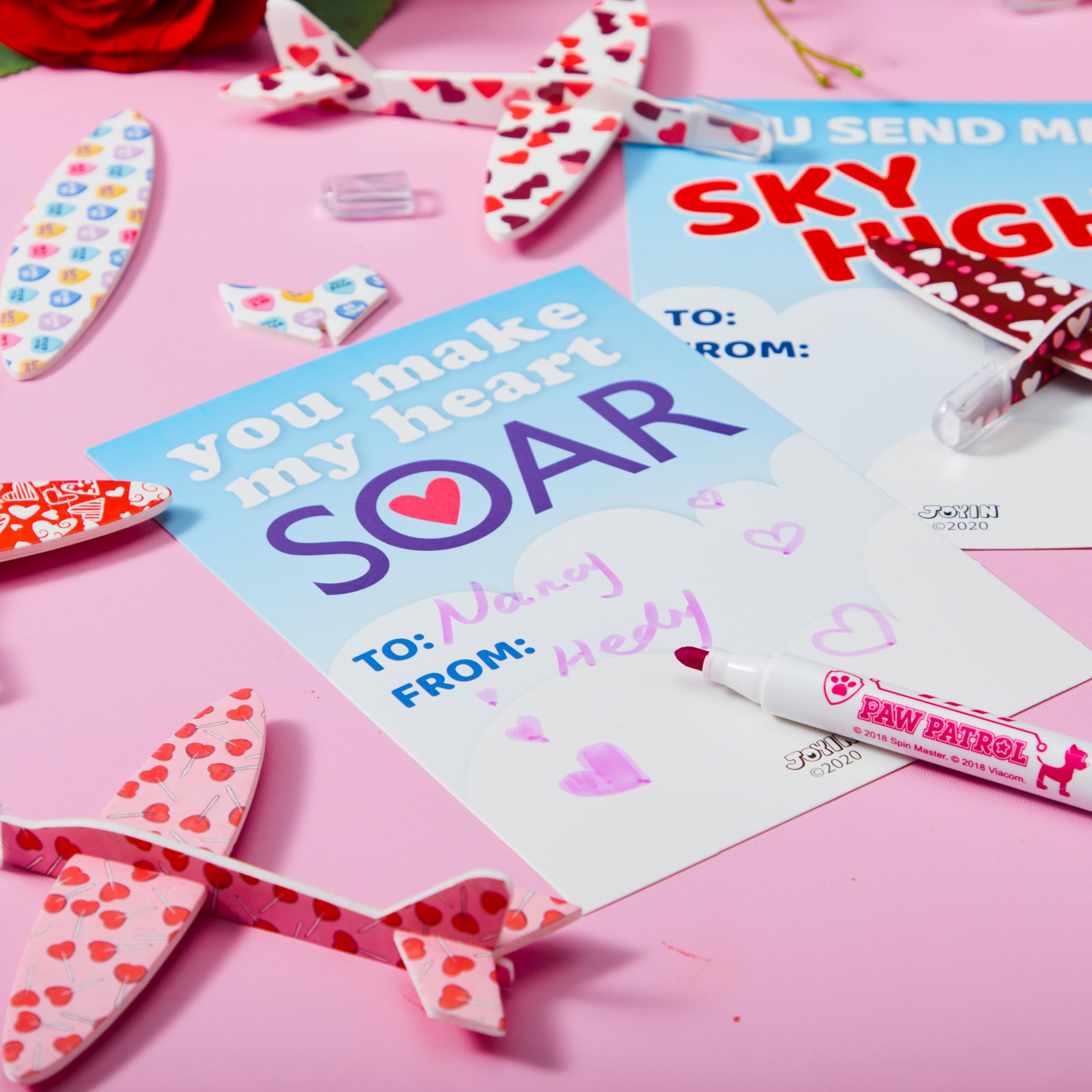 JOYIN 28-Pack Valentine Foam Airplanes with Greeting Cards | Classroom Exchange & Party Favors
