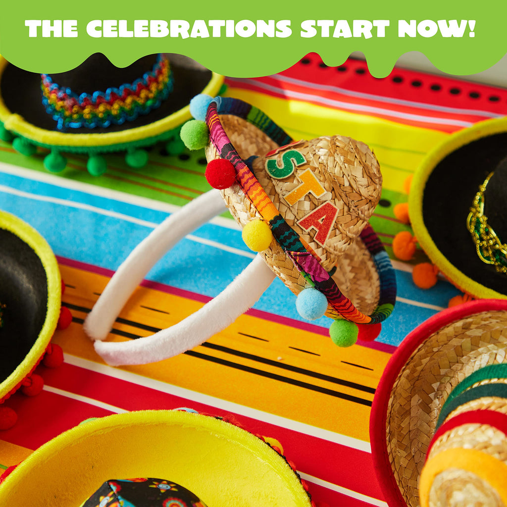 JOYIN 6-Pack Cinco De Mayo Fiesta Fabric & Straw Sombrero Headbands – Party Props & Favors