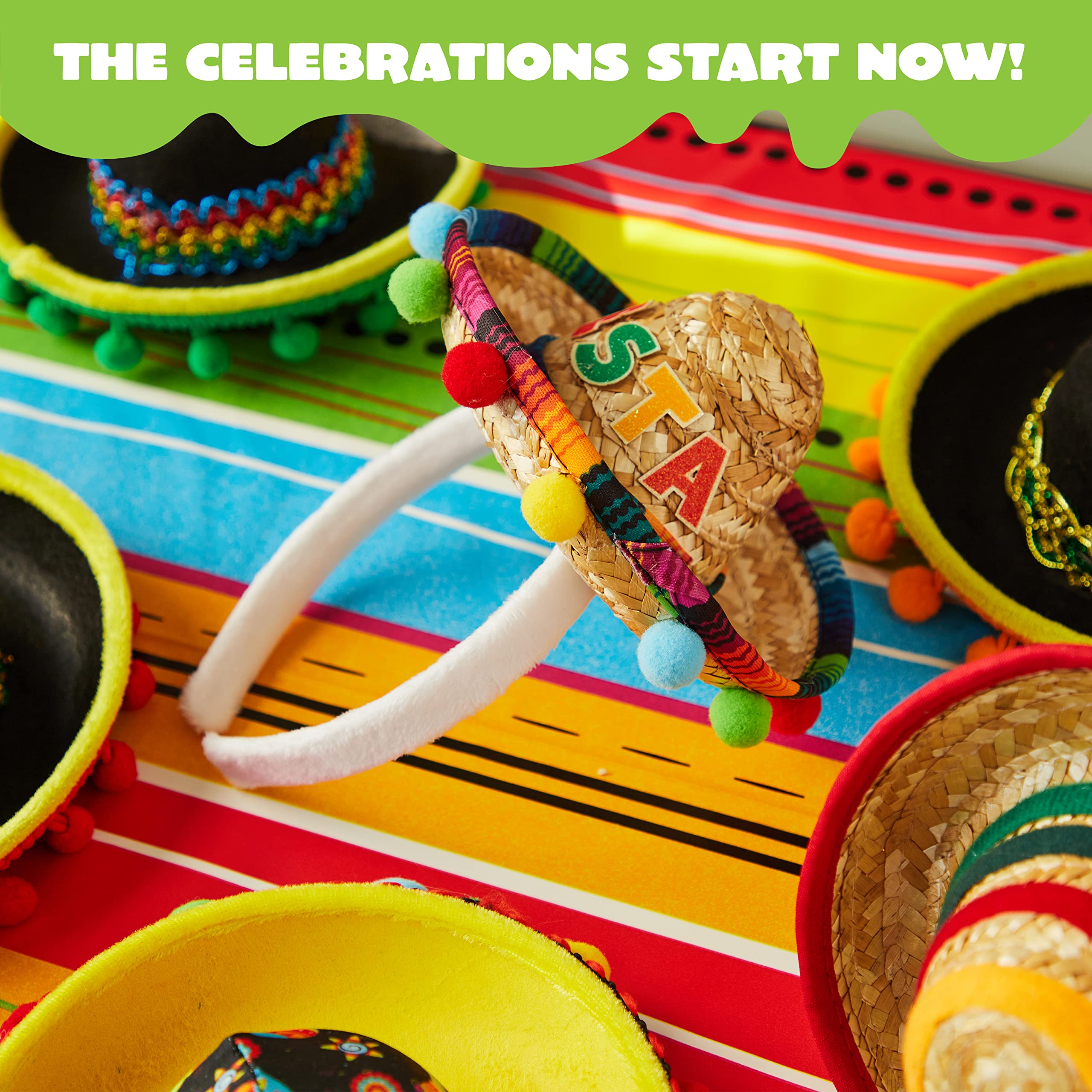 JOYIN 6-Pack Cinco De Mayo Fiesta Fabric & Straw Sombrero Headbands – Party Props & Favors
