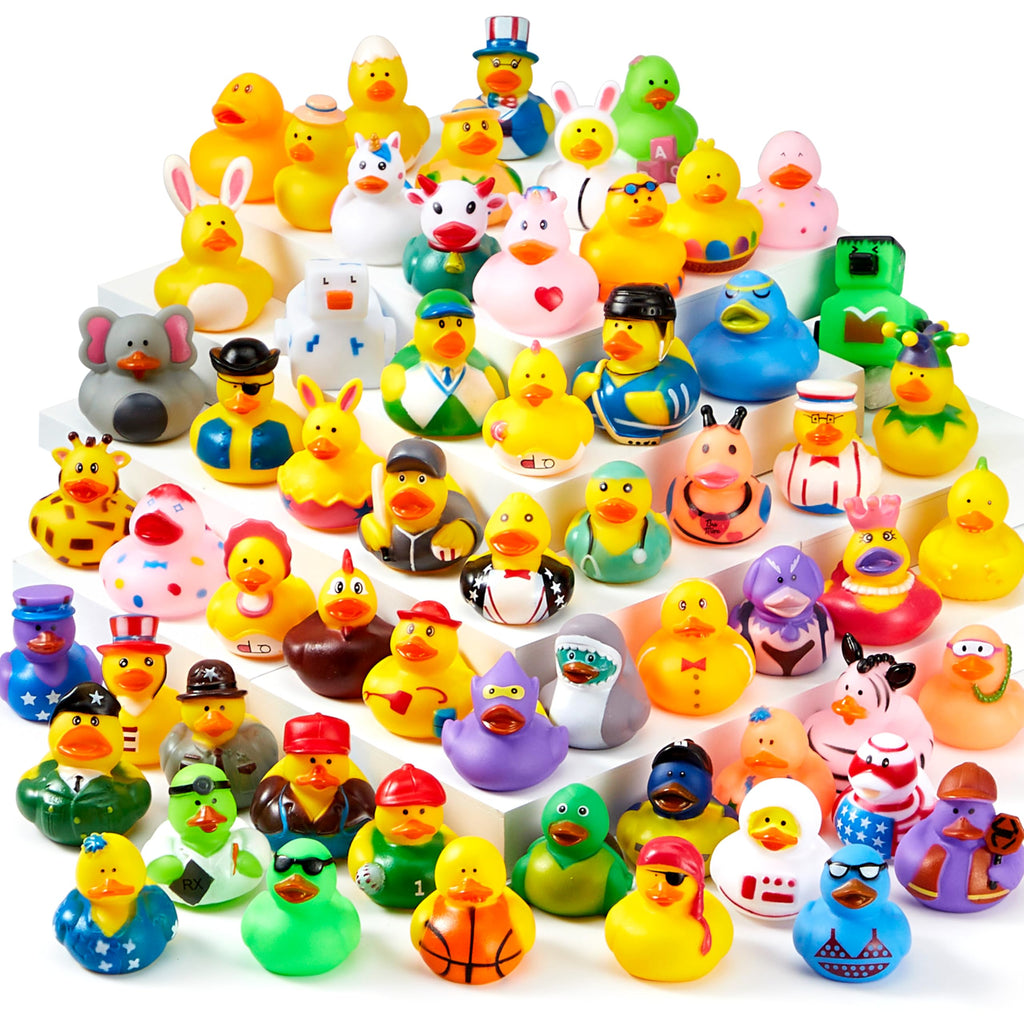 JOYIN 120 Pcs Rubber Ducks Bulk Set with Mesh Carry Bag – Mini Bath Toys & Party Favors