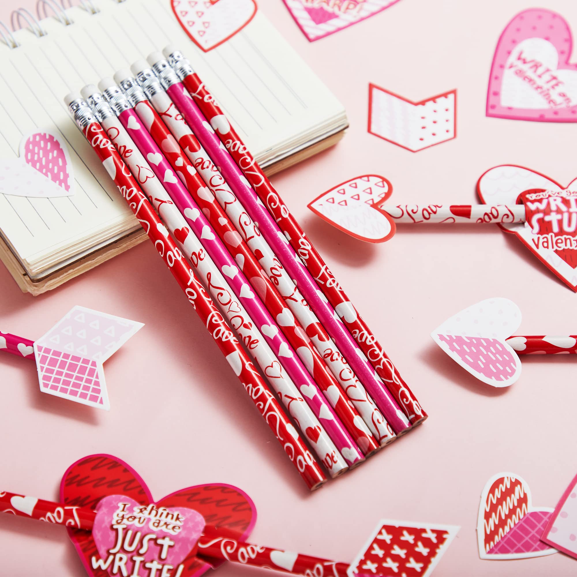 JOYIN 36 Pack Valentines Day Arrow Pencils with Card – Classroom Party Favors