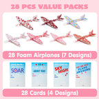 JOYIN 28-Pack Valentine Foam Airplanes with Greeting Cards | Classroom Exchange & Party Favors