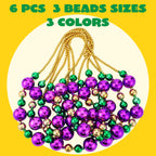 JOYIN 6-Pack 44-Inch Mardi Gras Jumbo Bead Necklaces – Gold Green Purple Party Beads