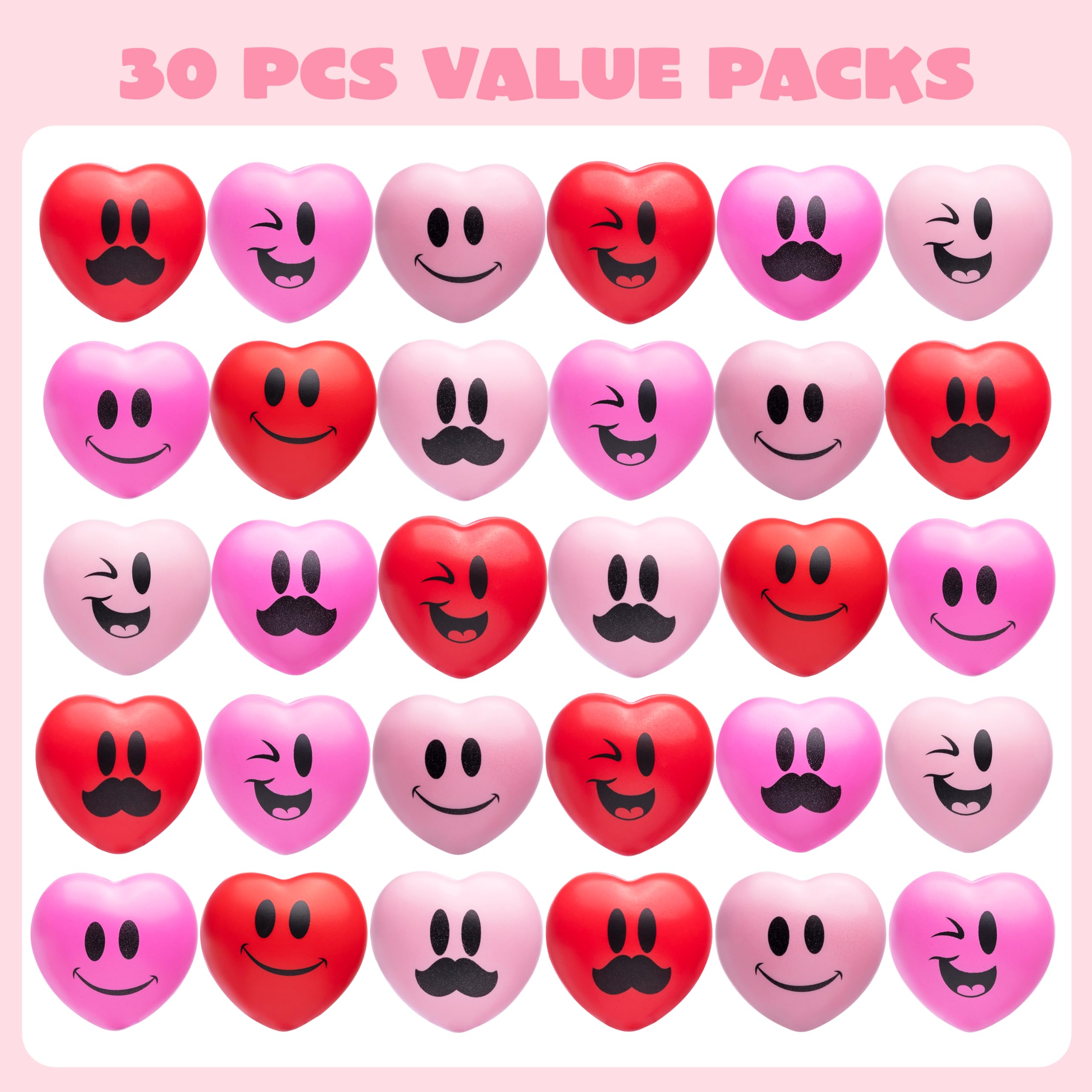 JOYIN 30 Pcs Valentine's Day Heart Stress Balls – 3in Squishy Toys for Kids & Party Favors