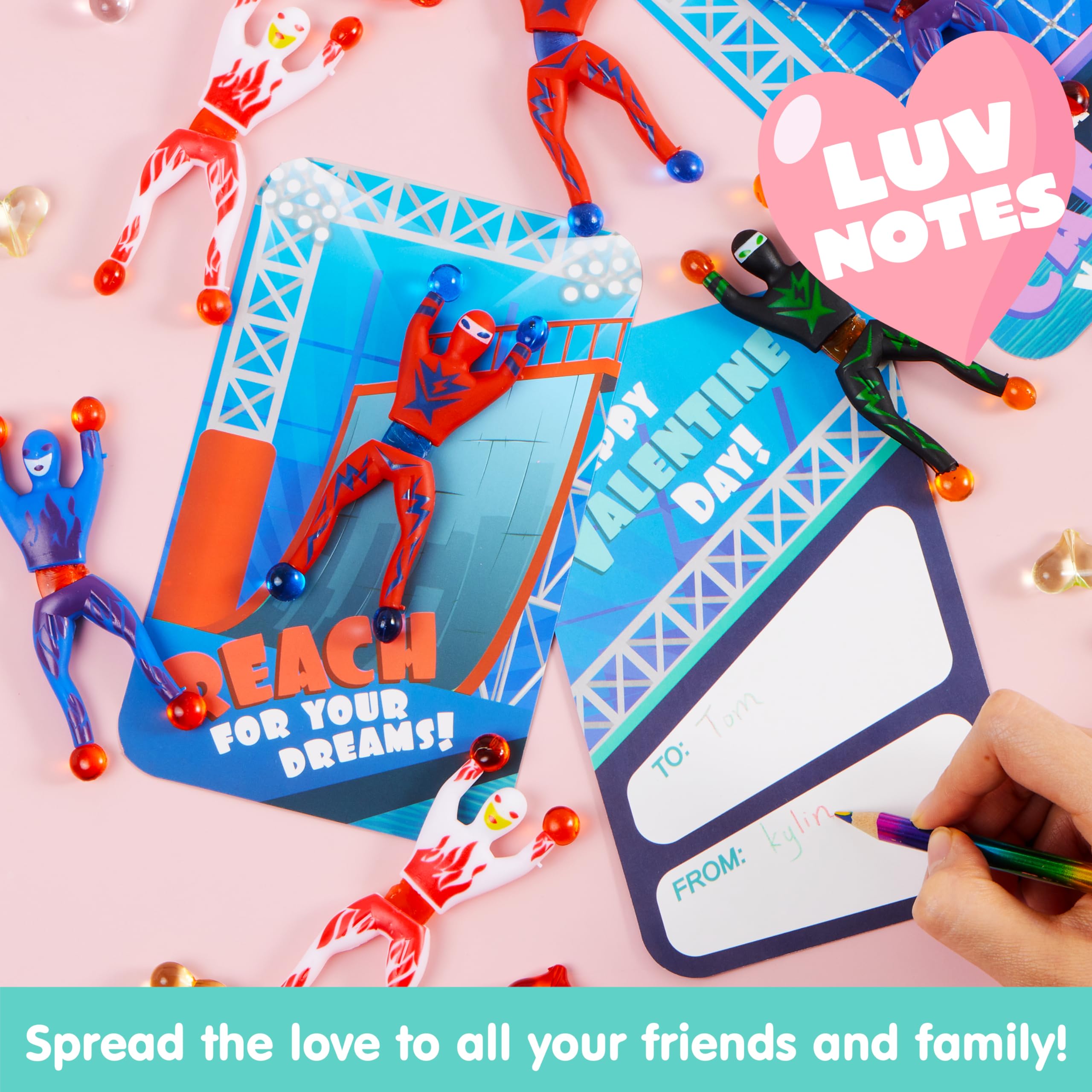 JOYIN 28-Pack Valentine Ninja Sticky Man with Cards – Classroom Gifts & Party Favors