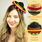 JOYIN 6-Pack Cinco De Mayo Fiesta Fabric & Straw Sombrero Headbands – Party Props & Favors