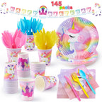 JOYIN 145-Piece Unicorn Party Supplies Set with Banner | Plates, Cups, Napkins & Cutlery