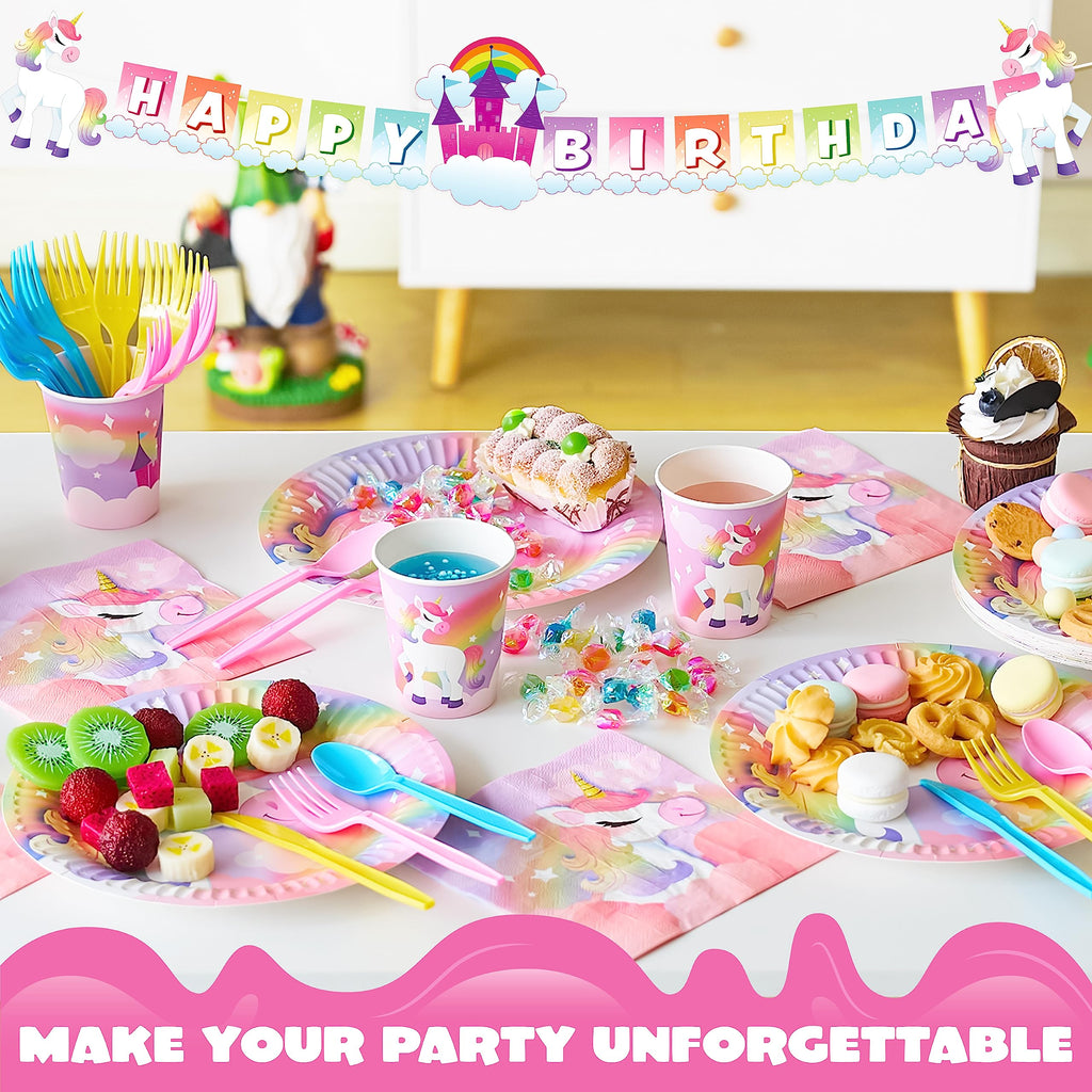 JOYIN 145-Piece Unicorn Party Supplies Set with Banner | Plates, Cups, Napkins & Cutlery