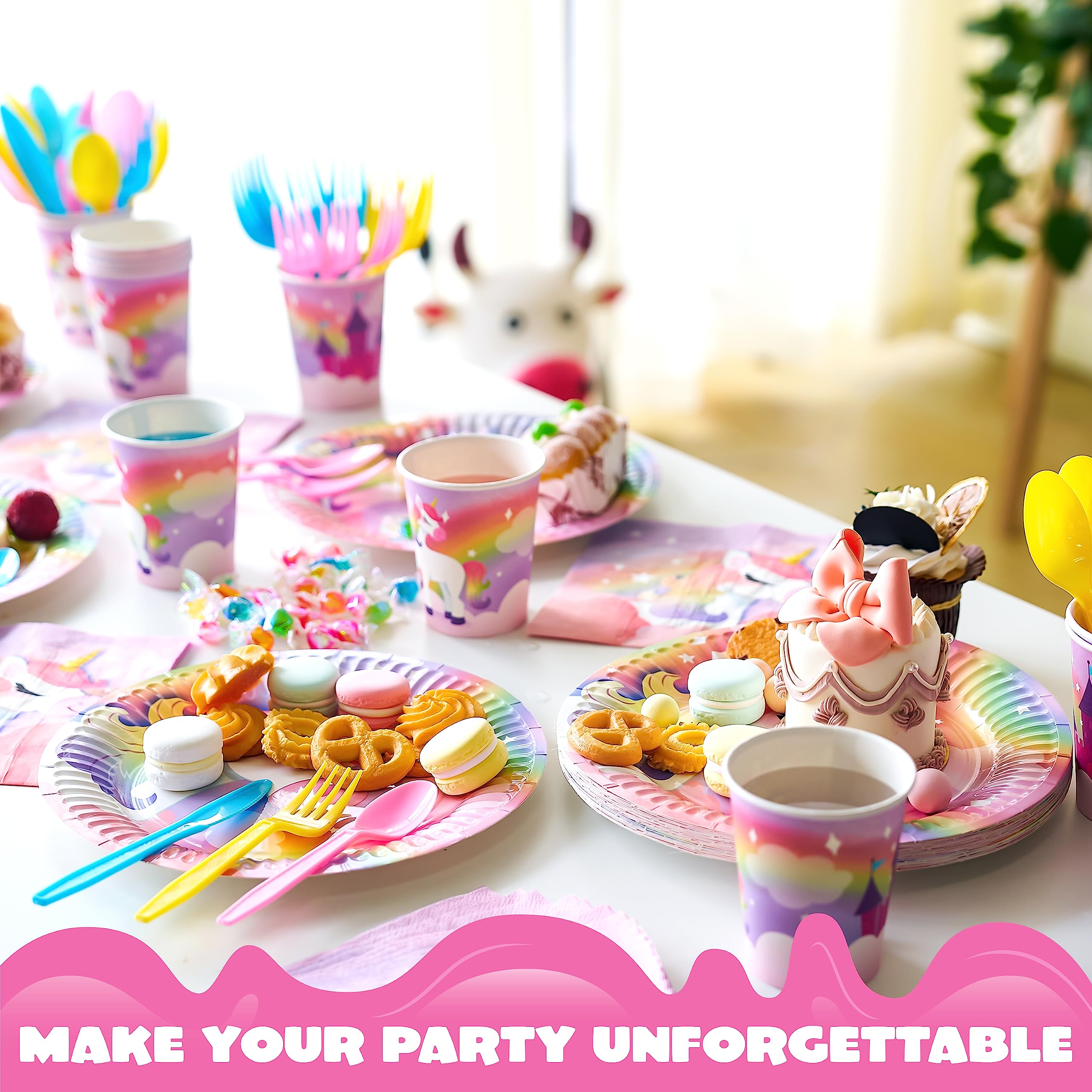 JOYIN 145-Piece Unicorn Party Supplies Set with Banner | Plates, Cups, Napkins & Cutlery