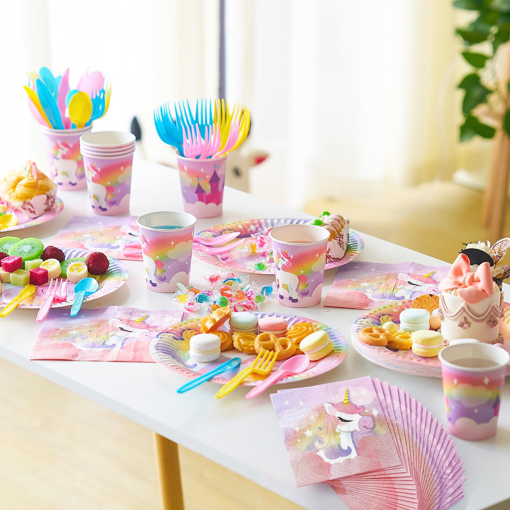 JOYIN 145-Piece Unicorn Party Supplies Set with Banner | Plates, Cups, Napkins & Cutlery