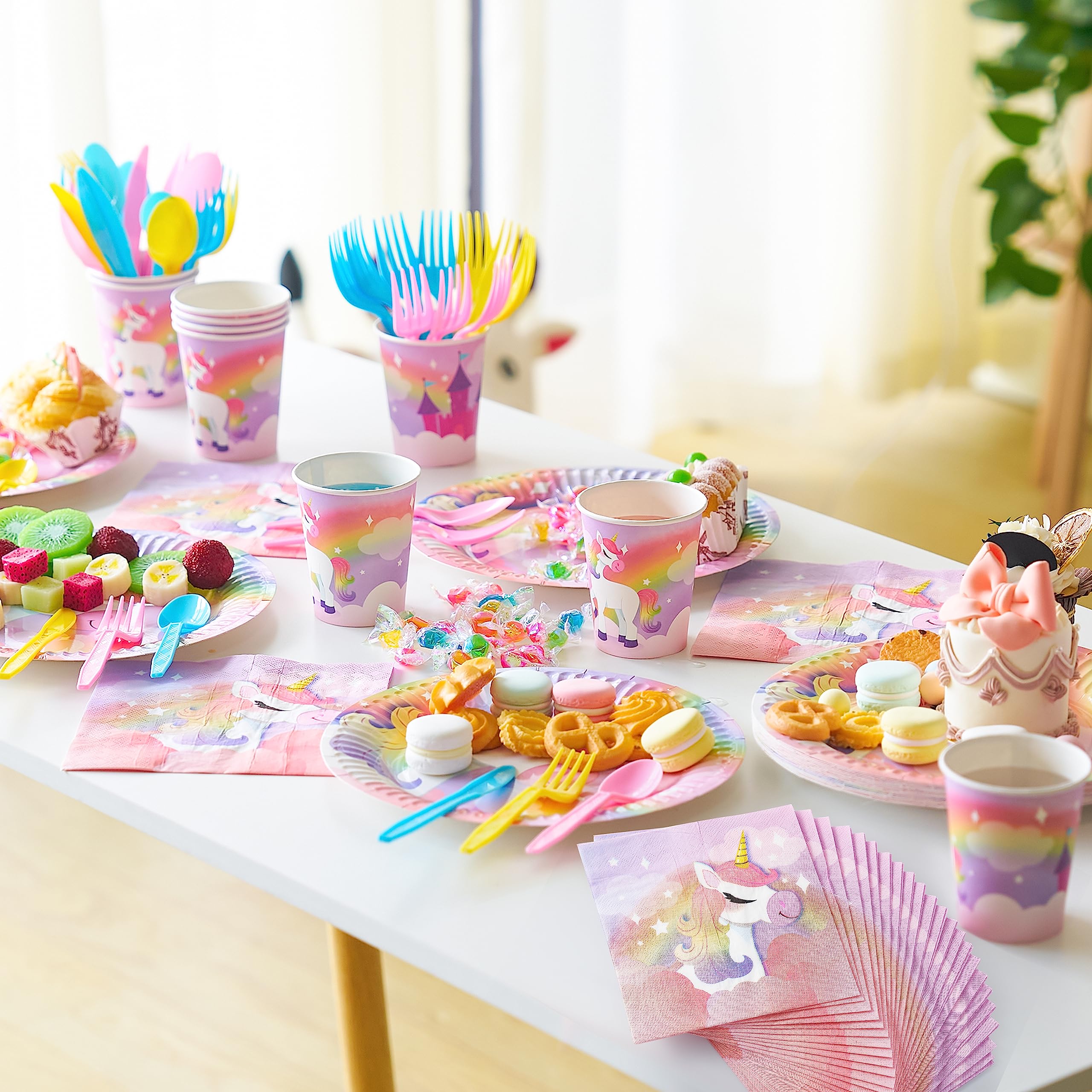 JOYIN 145-Piece Unicorn Party Supplies Set with Banner | Plates, Cups, Napkins & Cutlery