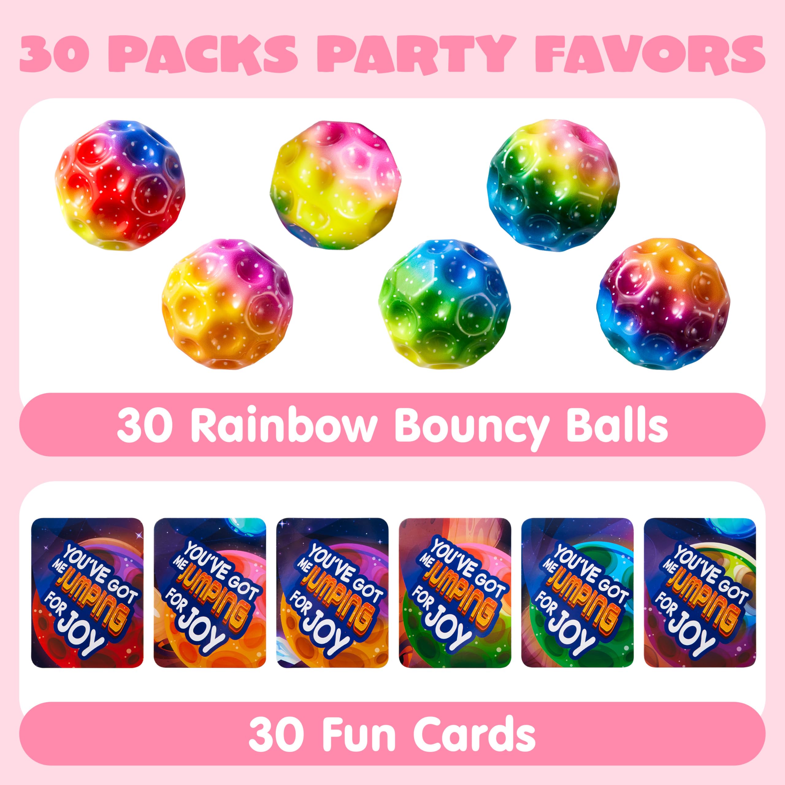 JOYIN 30 Pcs Valentine Bouncy Balls with Cards – Space-Themed Classroom Prizes & Party Favors