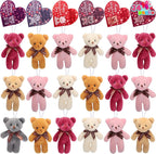 JOYIN 24-Pack Valentines Day Plush Bear Party Favors — 6 Colors, Cards & Bags | Classroom Gifts