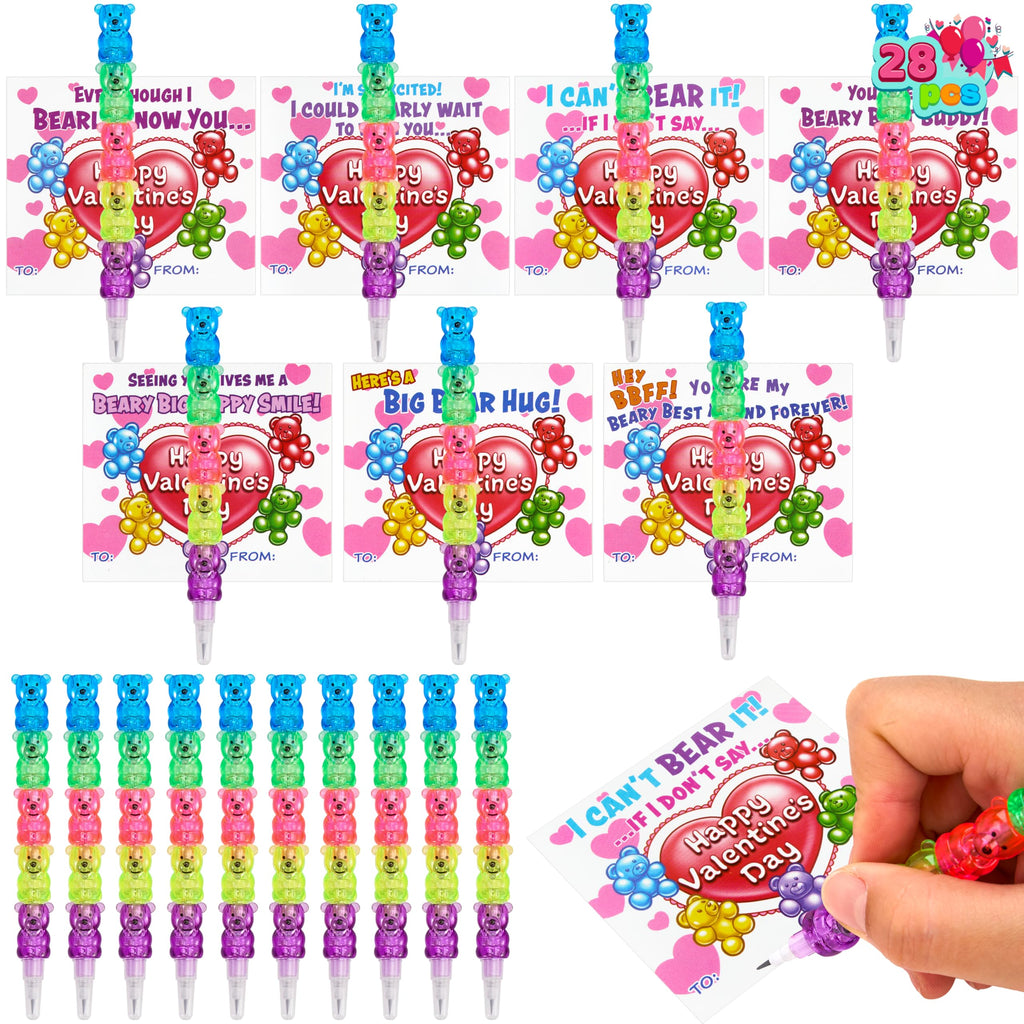 JOYIN 28PCS Valentines Day Bear Pencils & Cards — Classroom Exchange & Party Favors