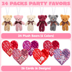 JOYIN 24-Pack Valentines Day Plush Bear Party Favors — 6 Colors, Cards & Bags | Classroom Gifts
