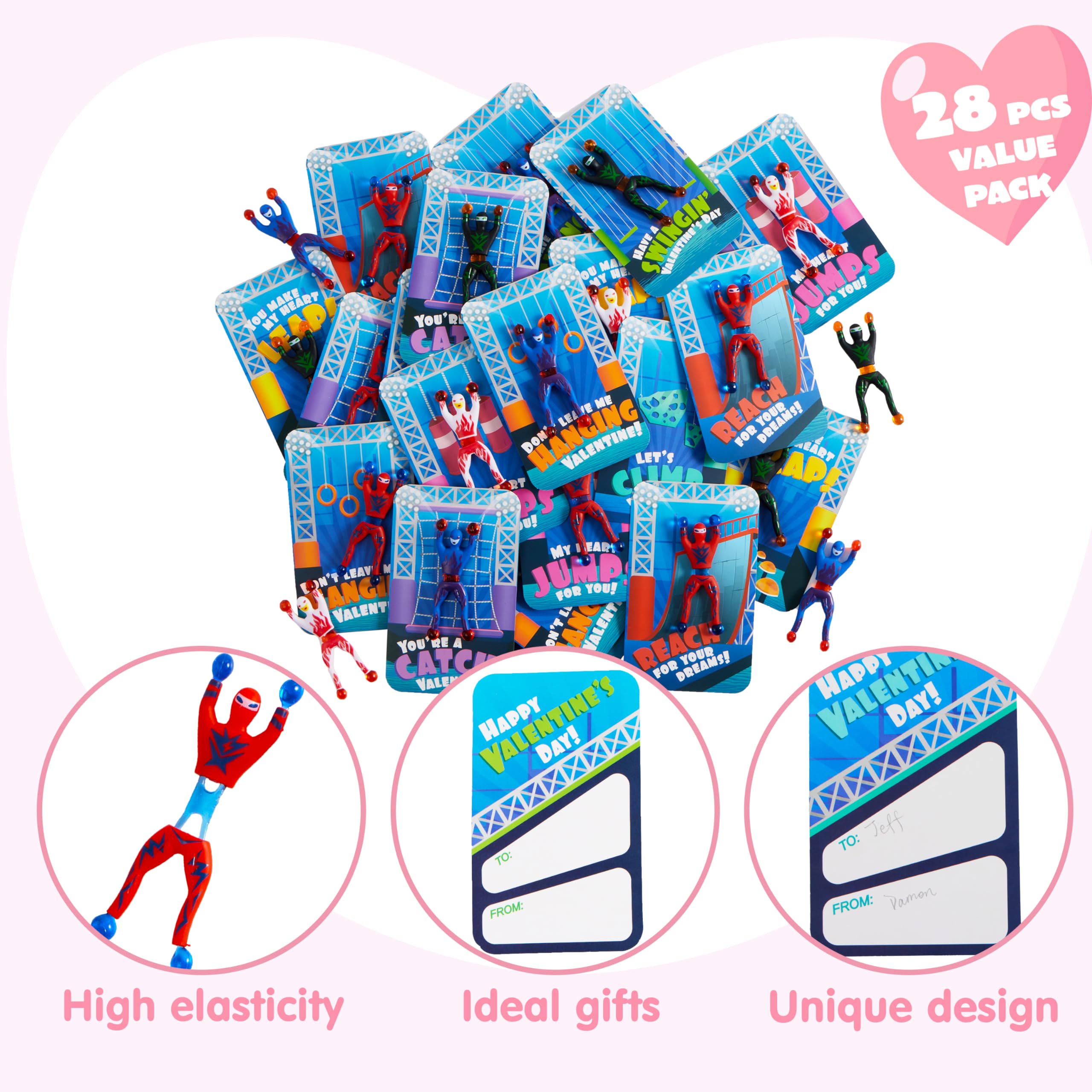 JOYIN 28-Pack Valentine Ninja Sticky Man with Cards – Classroom Gifts & Party Favors