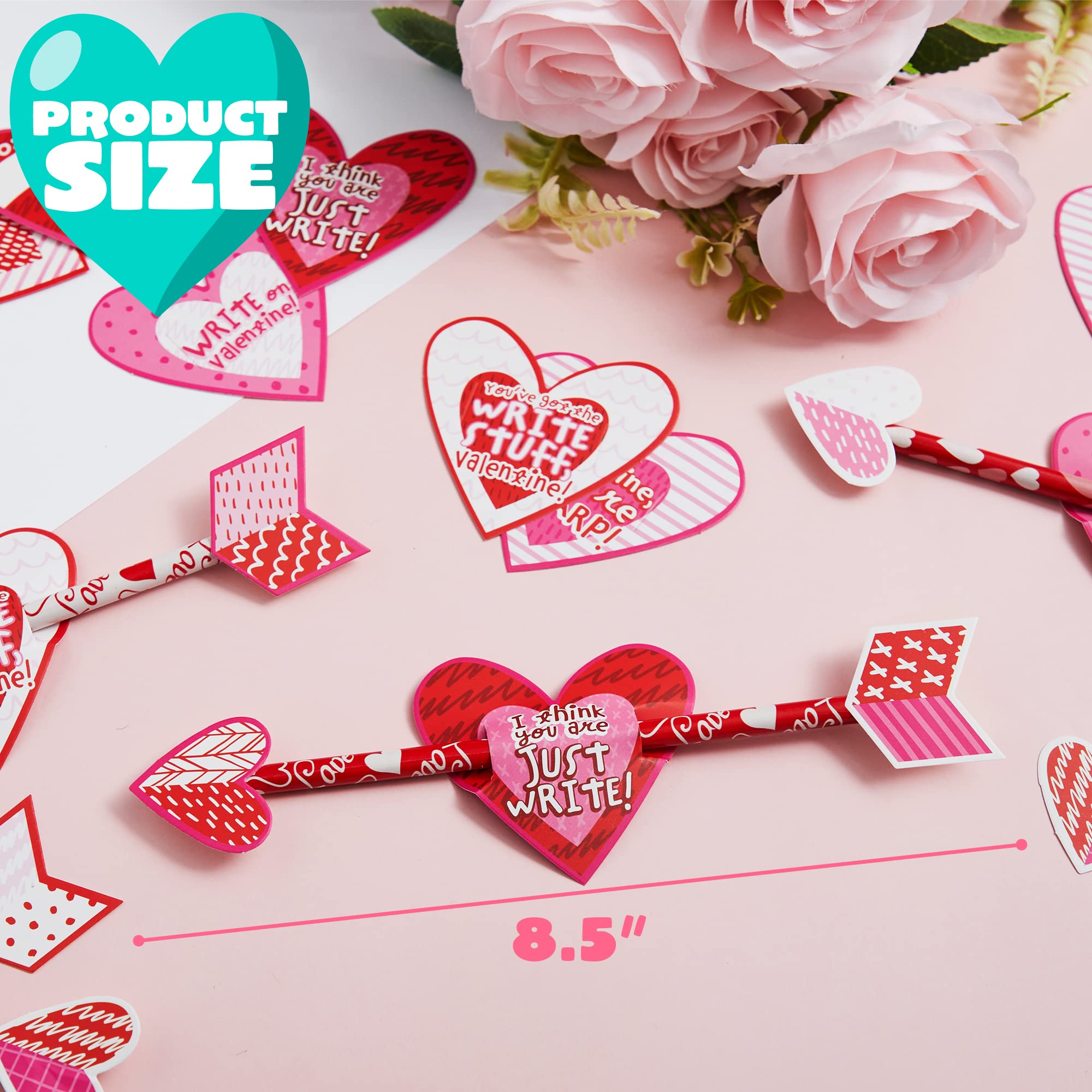 JOYIN 36 Pack Valentines Day Arrow Pencils with Card – Classroom Party Favors