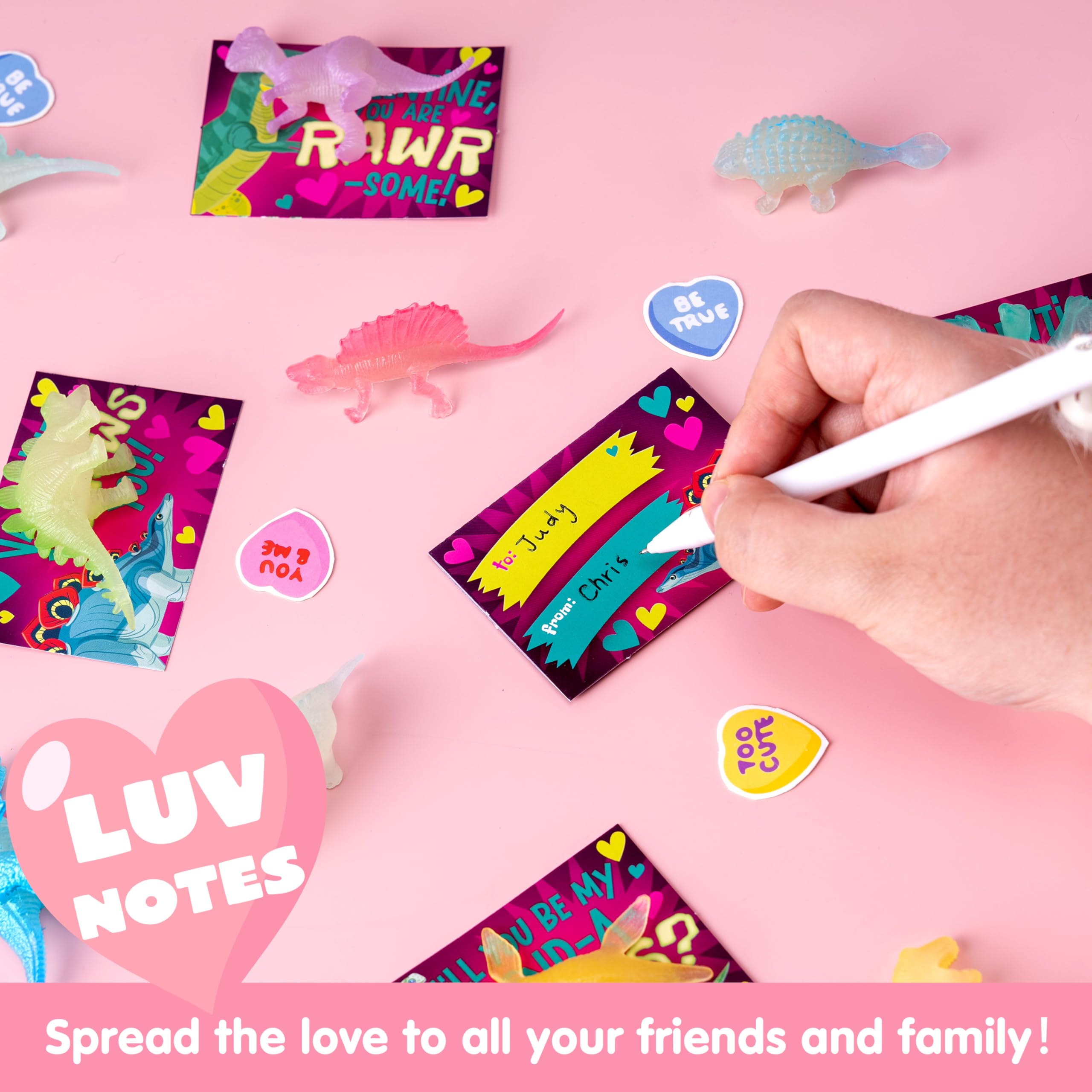 JOYIN 28 Packs Valentines Dinosaur Toys Glow in the Dark with Greeting Cards — Party Favors and Classroom Prizes