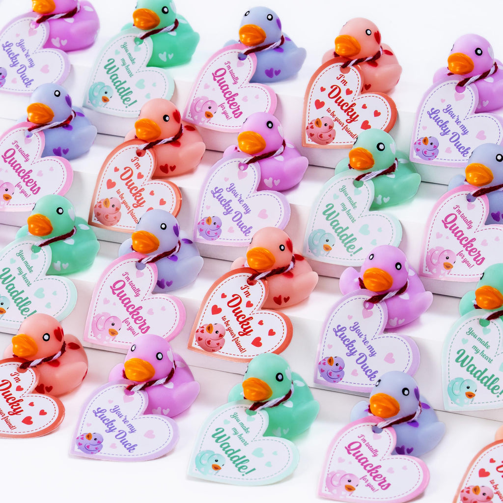 JOYIN 36 Pcs Valentine Mini Rubber Ducks with Cards – Classroom & Party Favors