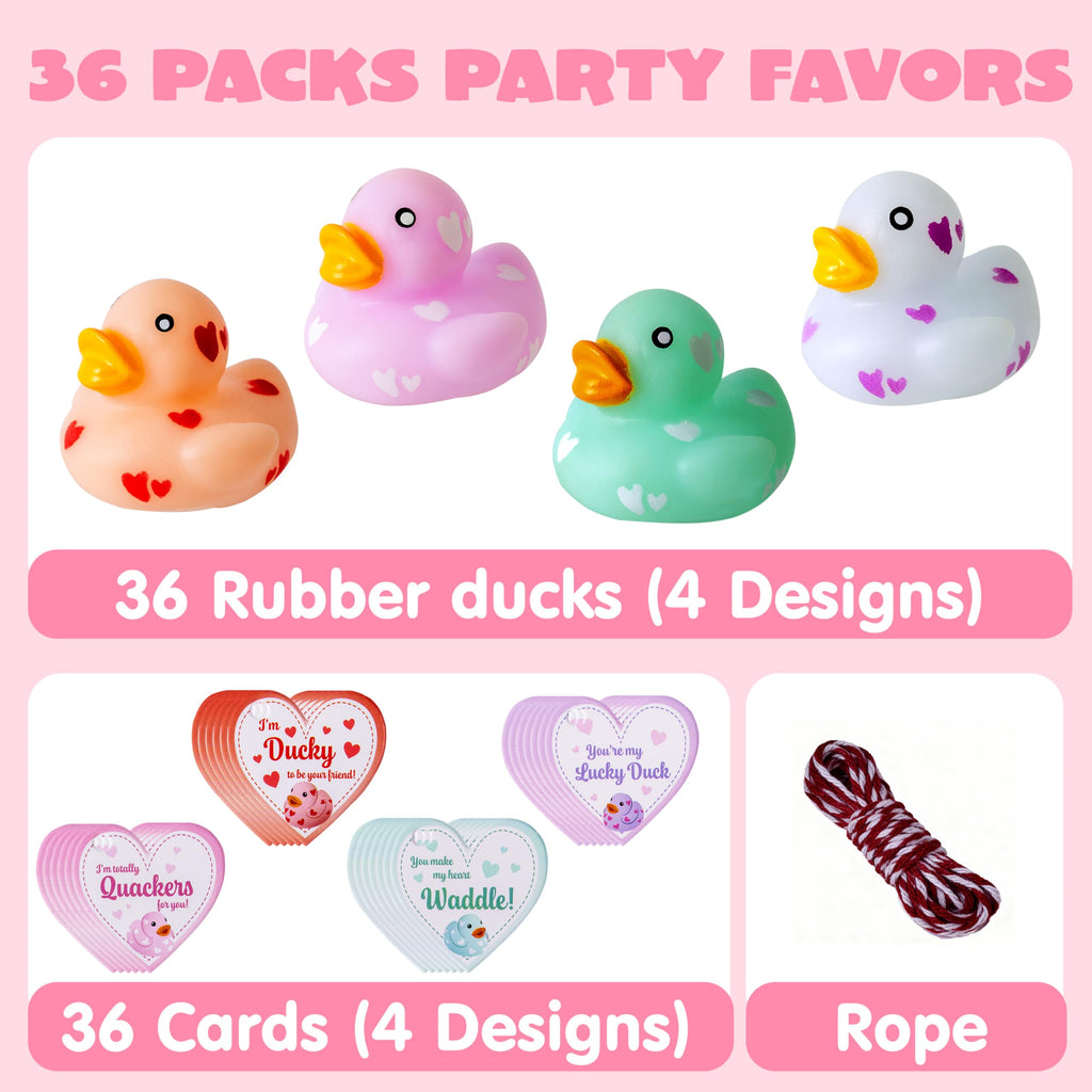 JOYIN 36 Pcs Valentine Mini Rubber Ducks with Cards – Classroom & Party Favors