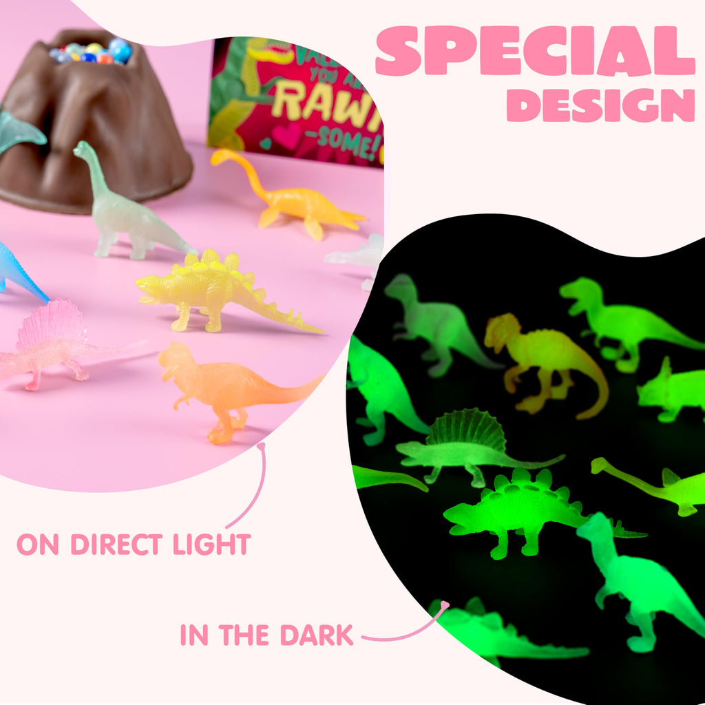 JOYIN 28 Packs Valentines Dinosaur Toys Glow in the Dark with Greeting Cards — Party Favors and Classroom Prizes