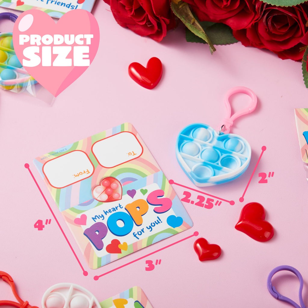 JOYIN 30 Pack Heart Pop Bubble Keychains with Valentines Cards – Classroom Gifts & Party Favors