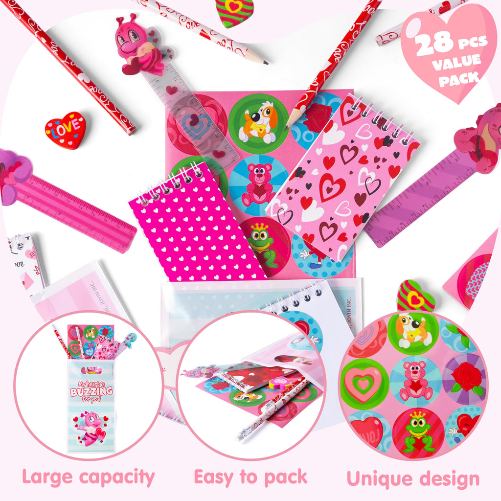 JOYIN 28-Pack Valentines Day Stationery Gifts for Kids | Party Favors & Classroom Prizes